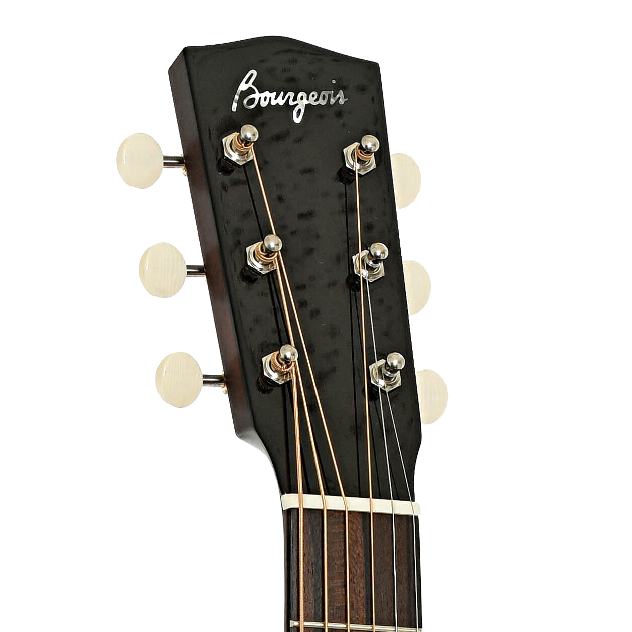 Headstock of Bourgeois Professional Series Natural LDB-O Acoustic Guitar and Case, 14 Fret