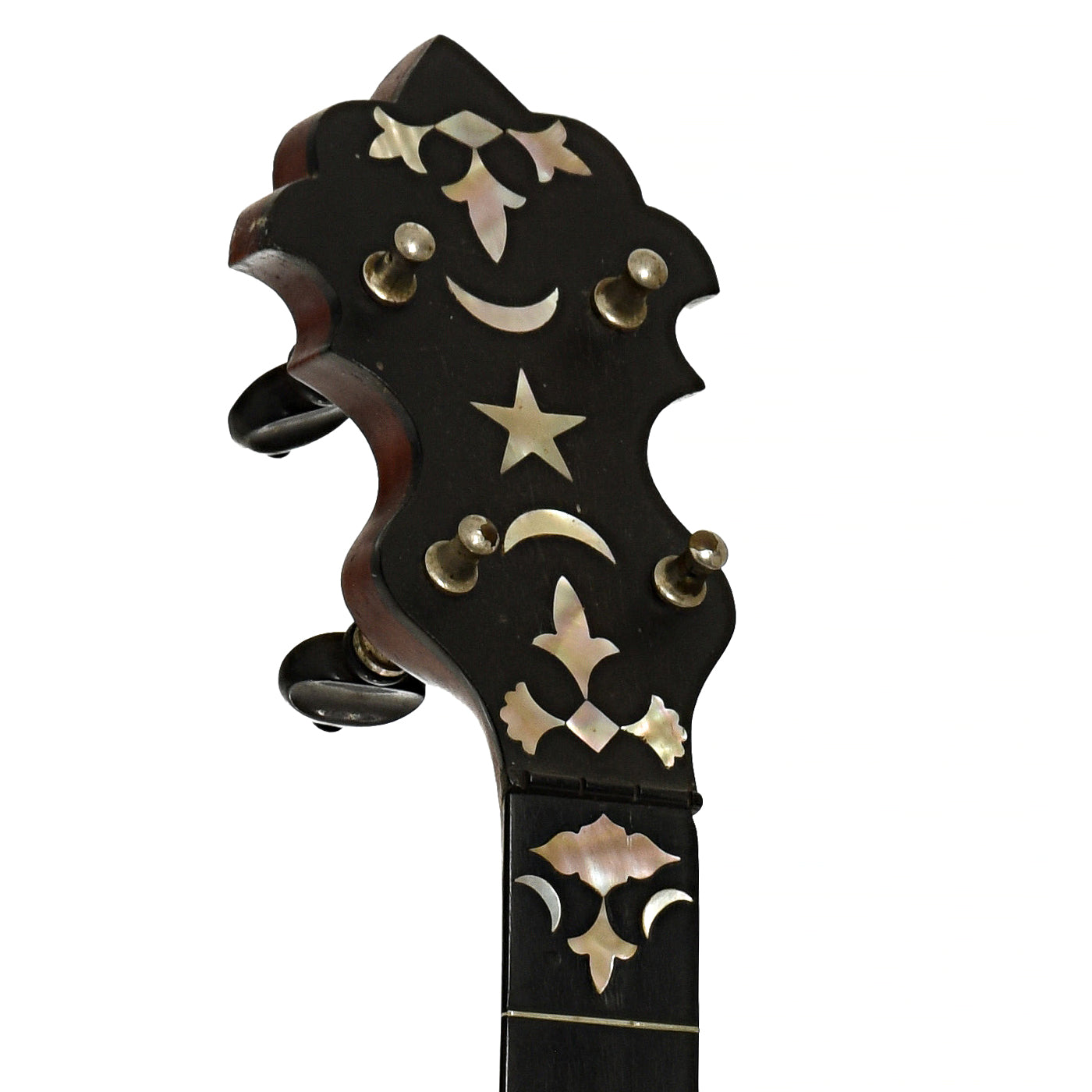 Headstock of S.S. Stewart Lady Stewart No.2 Openback Banjo