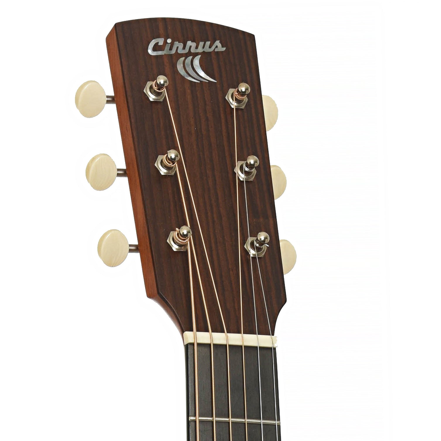 Headstock of Cirrus Walnut C Parlor Acoustic Guitar 