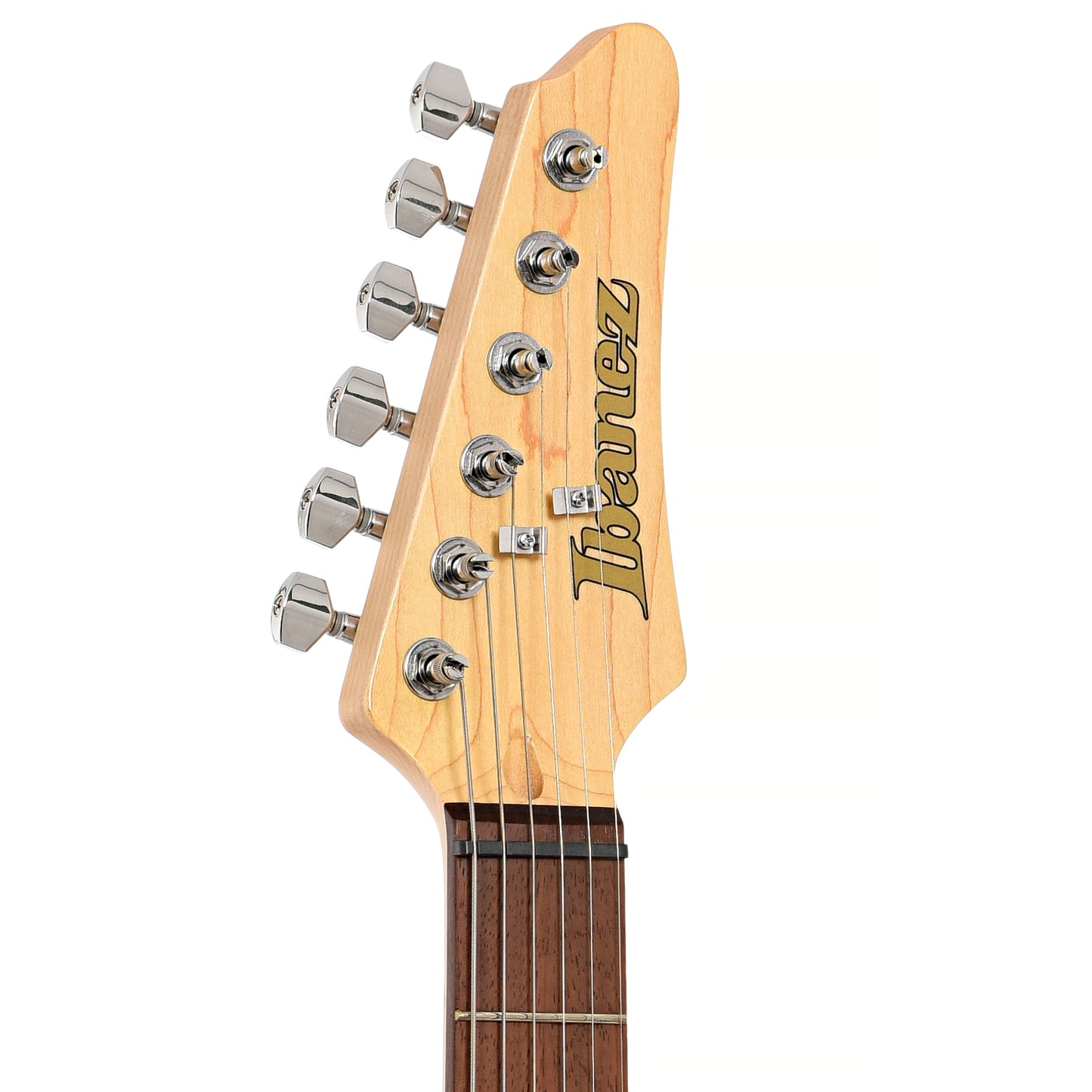 Front headstock of Ibanez AZES31 Electric Guitar, Arctic Ocean Metallic