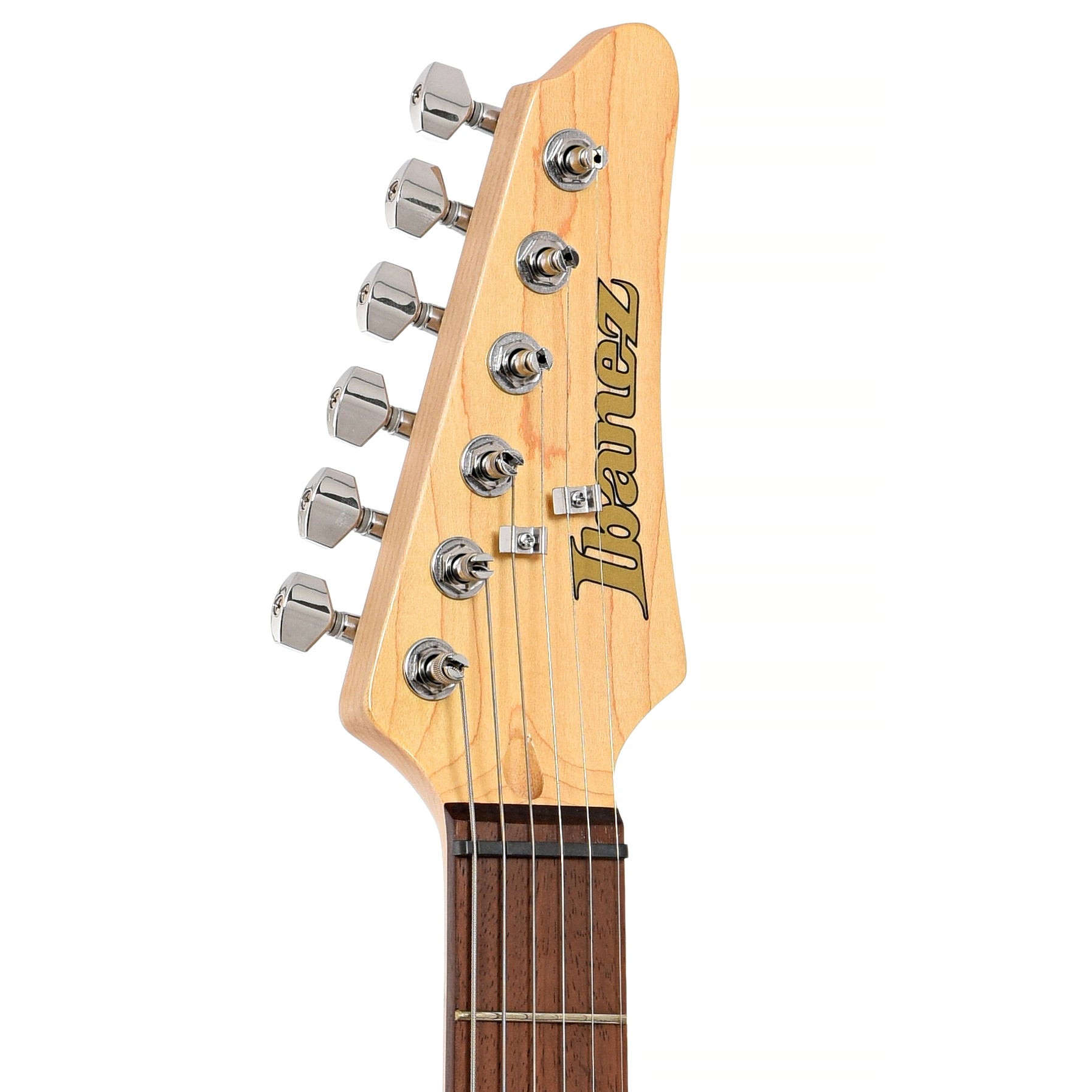 Front headstock of Ibanez AZES31 Electric Guitar, Arctic Ocean Metallic