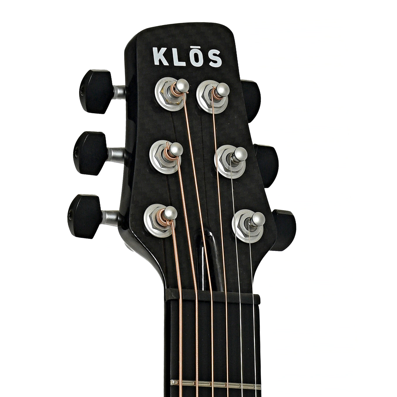 Headstock of KLOS Full Carbon Acoustic-Electric Travel Guitar, B-Stock