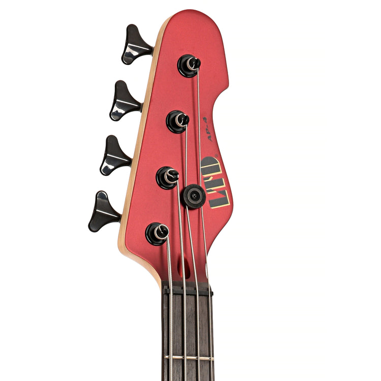 Front headstock of ESP LTD AP-4 4-String Bass, Candy Apple Red Satin
