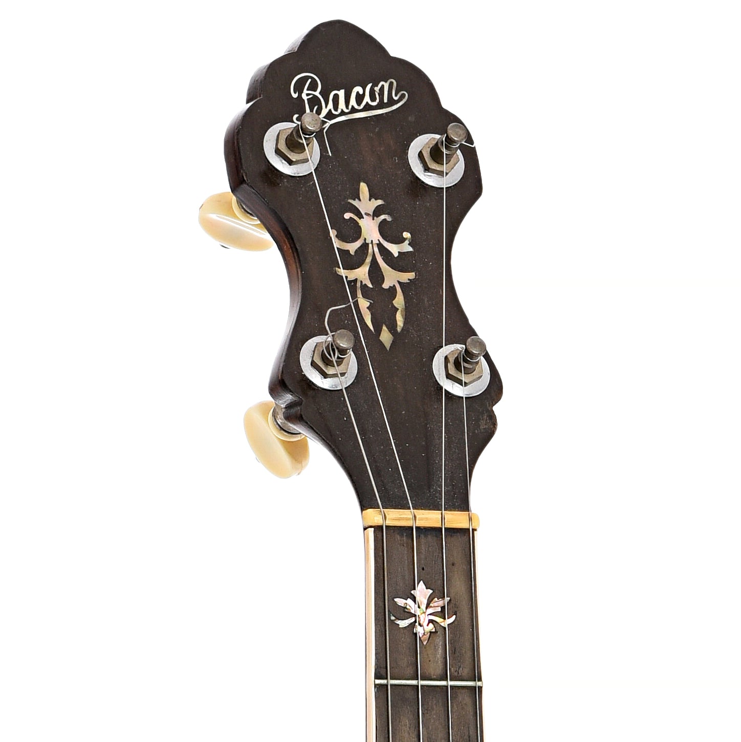 Front headstock of Bacon Professional FF2 Special Openback Banjo (c.1920)
