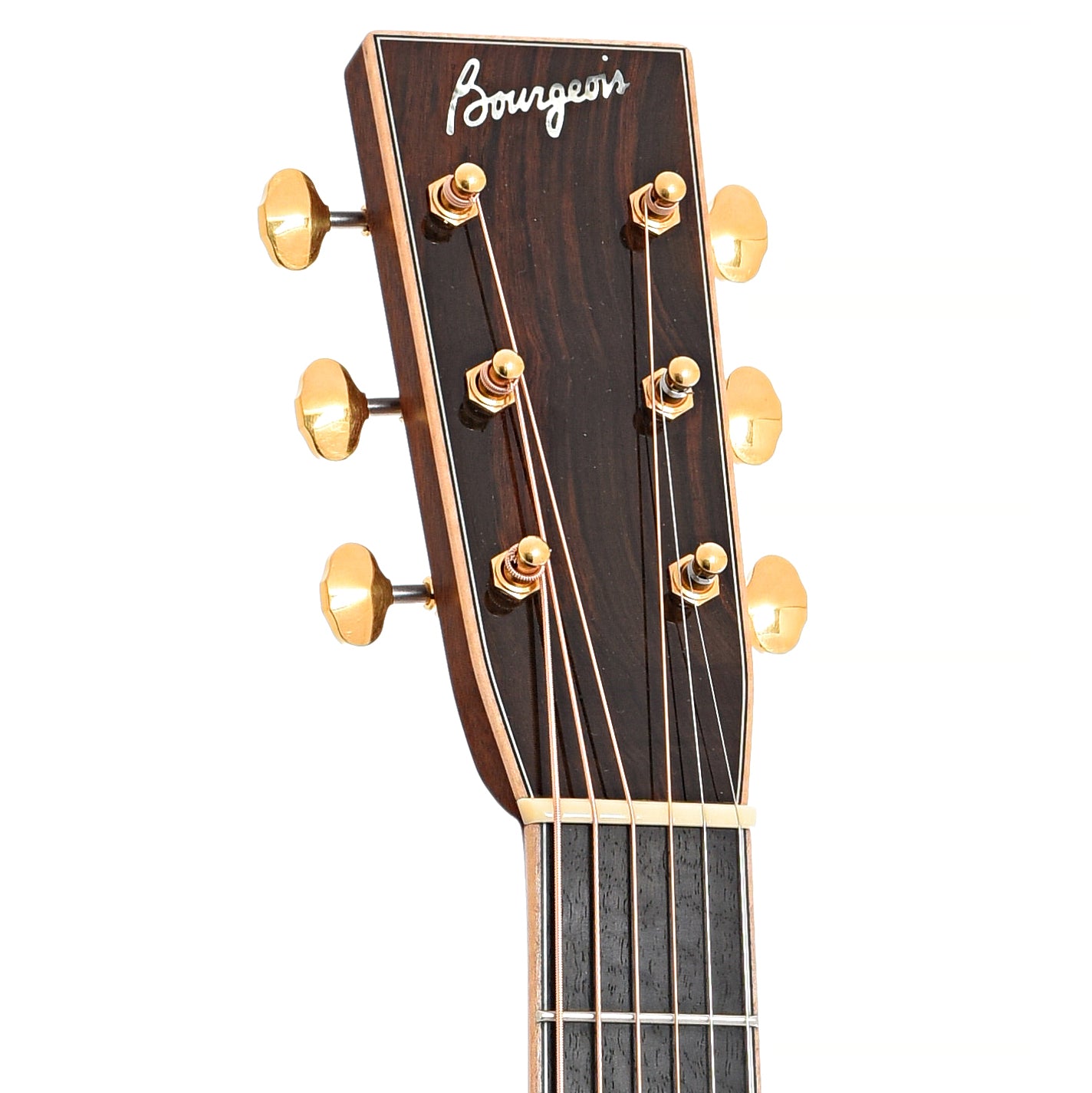 Front headstock of Bourgeois Custom D Brazilian Acoustic Guitar