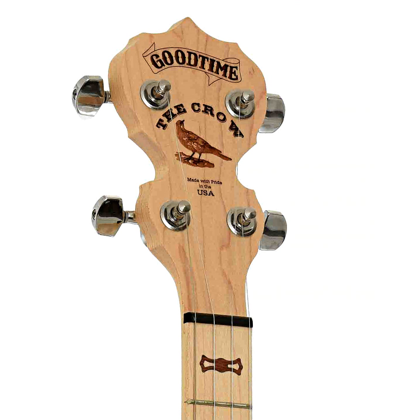 Headstock of Deering "The Crow" Open Back Banjo