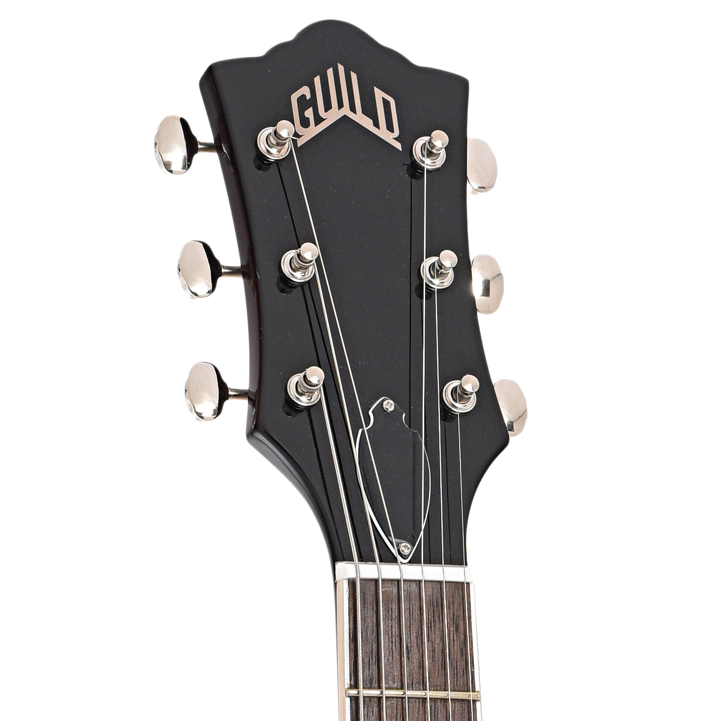 Front headstock of Guild Starfire I Double Cutaway Semi-Hollow Body Guitar with GVT, California Burst