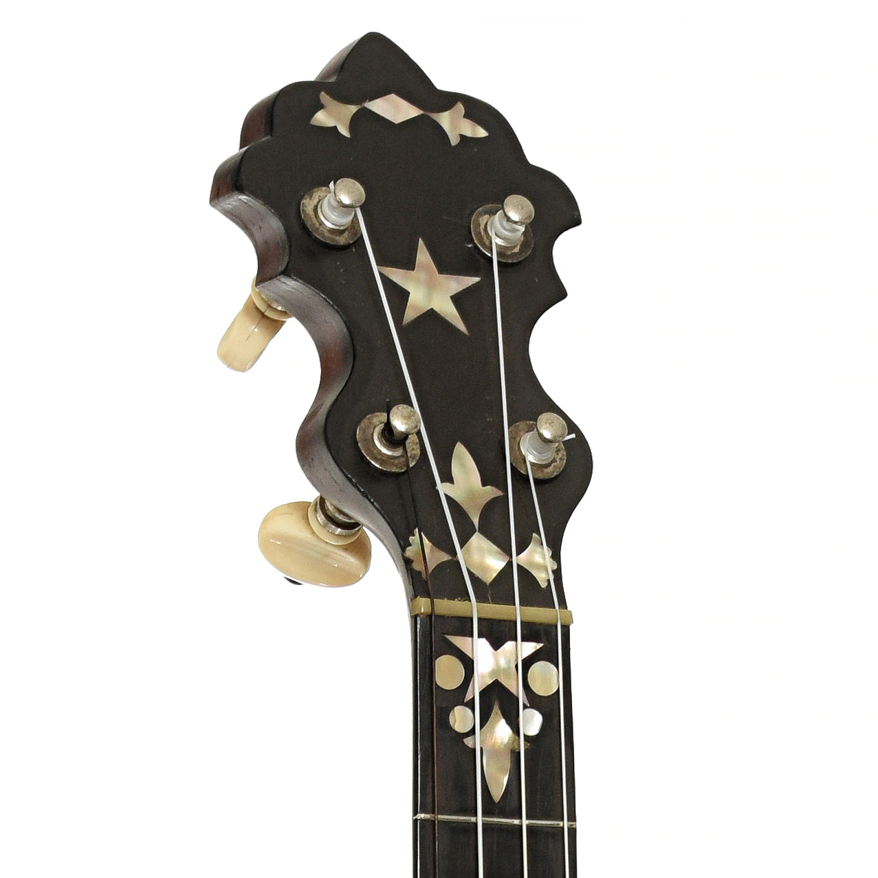 Headstock of S.S. Stewart Champion No.1 Open Back Banjo 