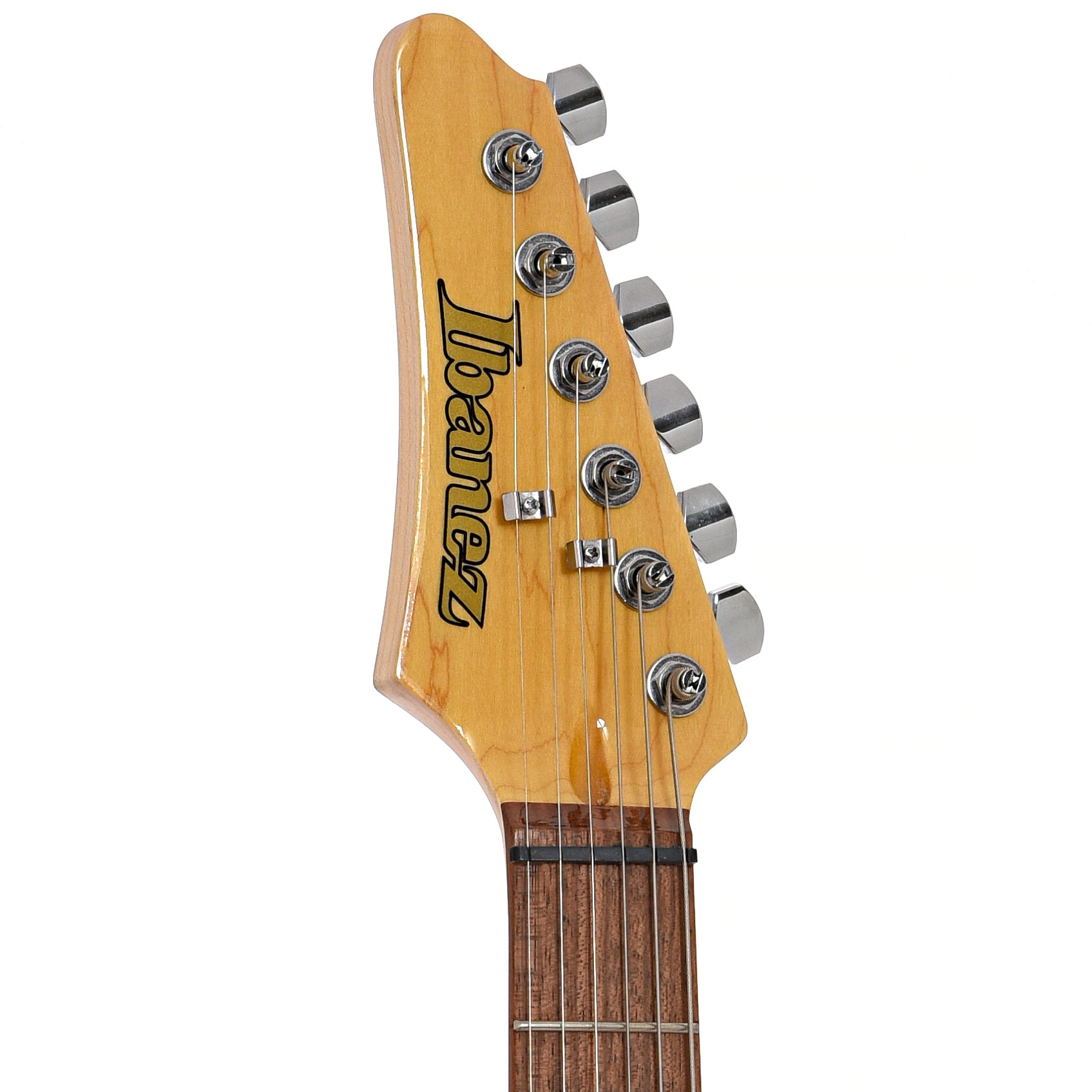 Front headstock of IBANEZ AZES40L Left Handed Electric Guitar, Purist Blue