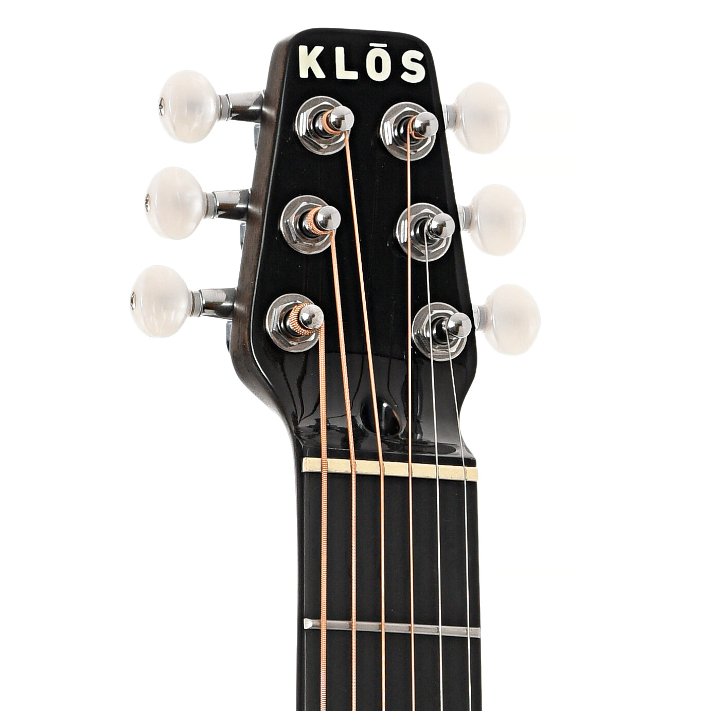 Front headstock of KLOS Guitars Hybrid Acoustic-Electric Travel Guitar