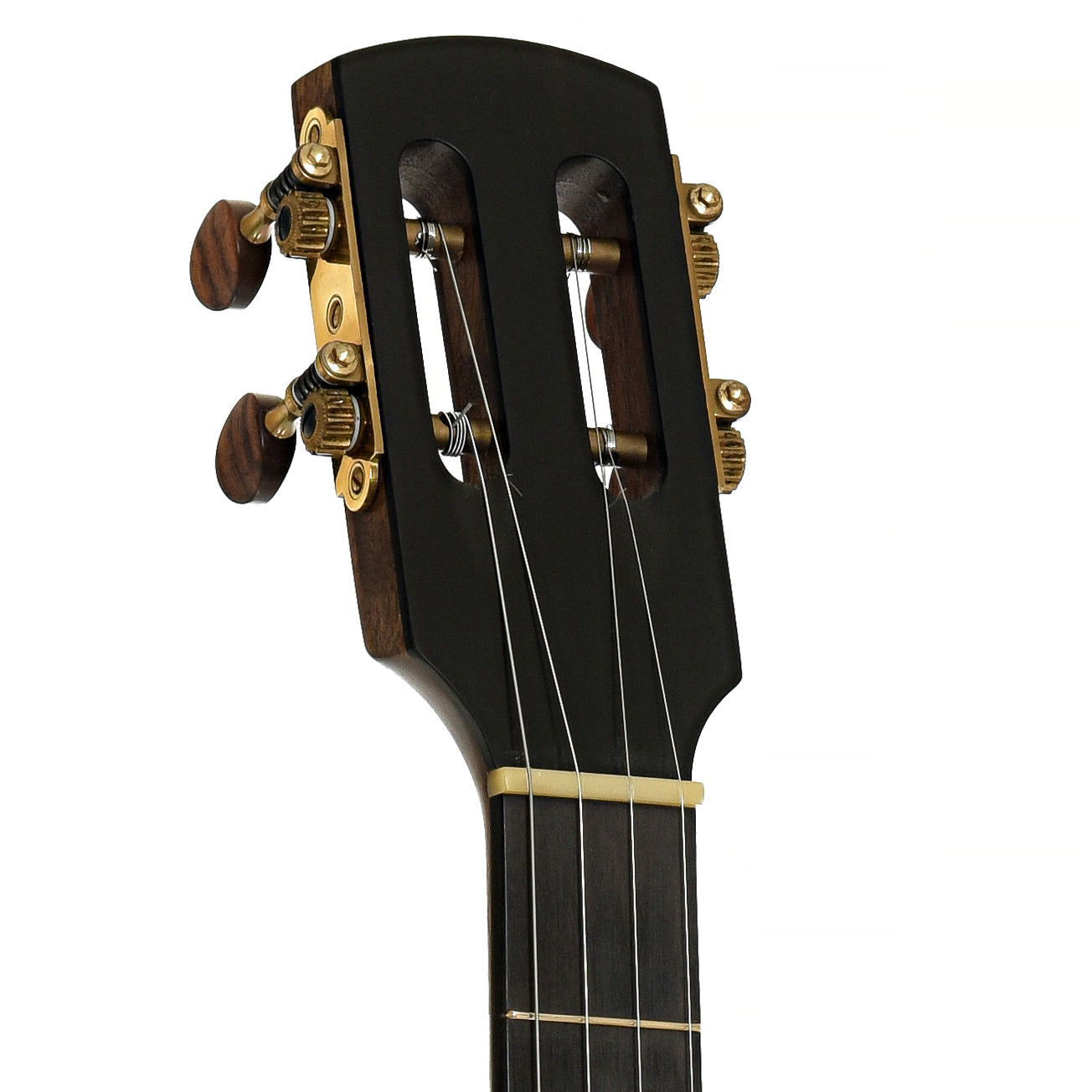 Headstock of Brooks Masten Silverspun Custom Walnut 12" Openback Banjo