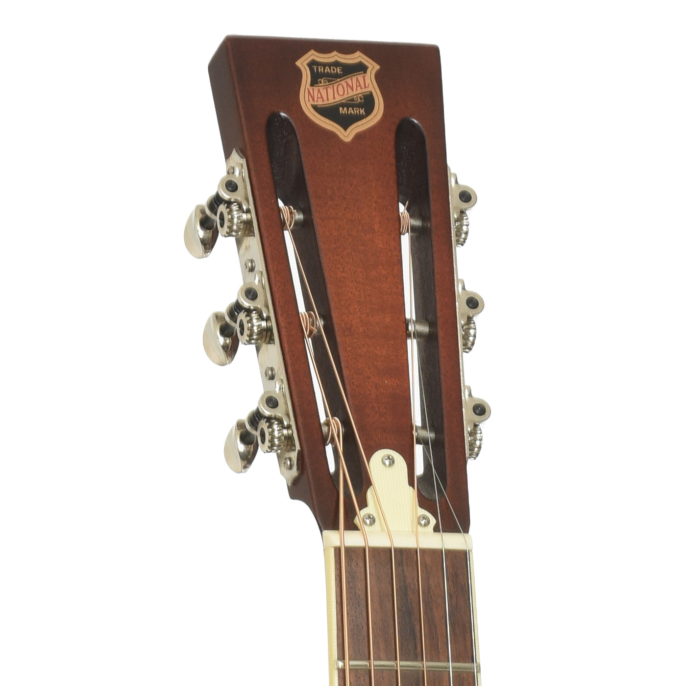 Headstock of National Delphi Roundneck Resonator Guitar 
