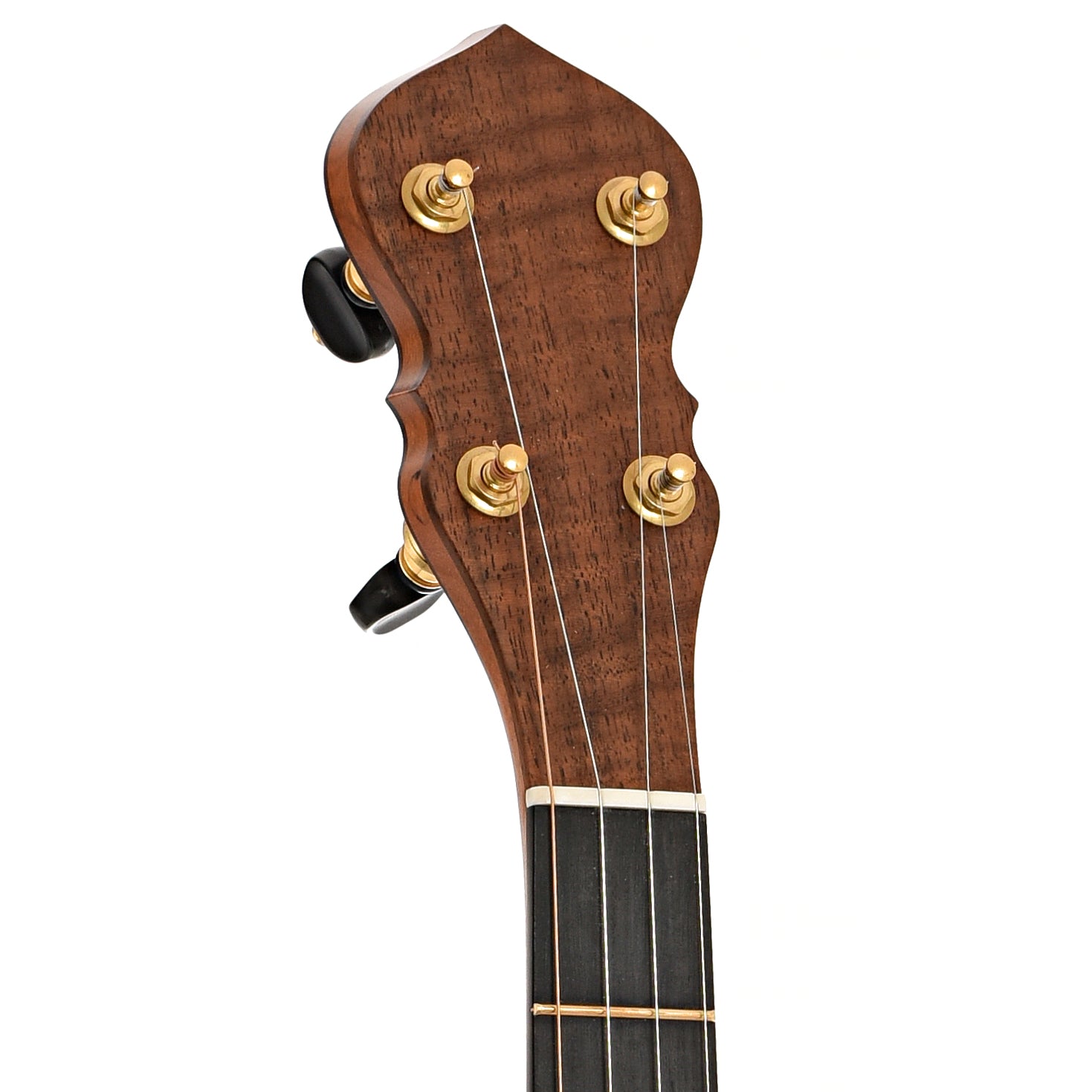 Front headstock of C. Waldman 12" Chromatic (Step Side) Openback Banjo - No. 155