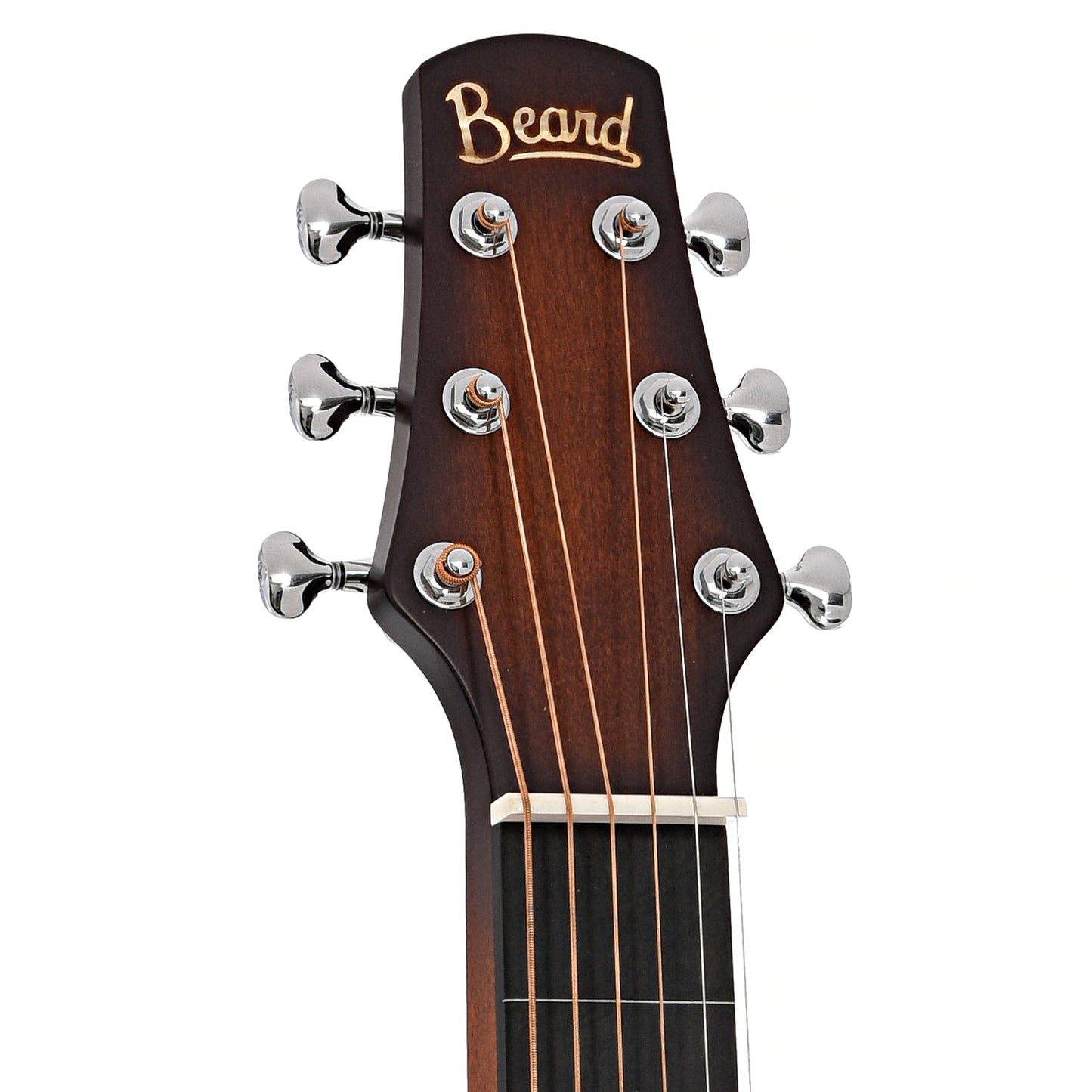 Front headstock of Beard Josh Swift Standard Squareneck Resonator Guitar with Signature Inlays