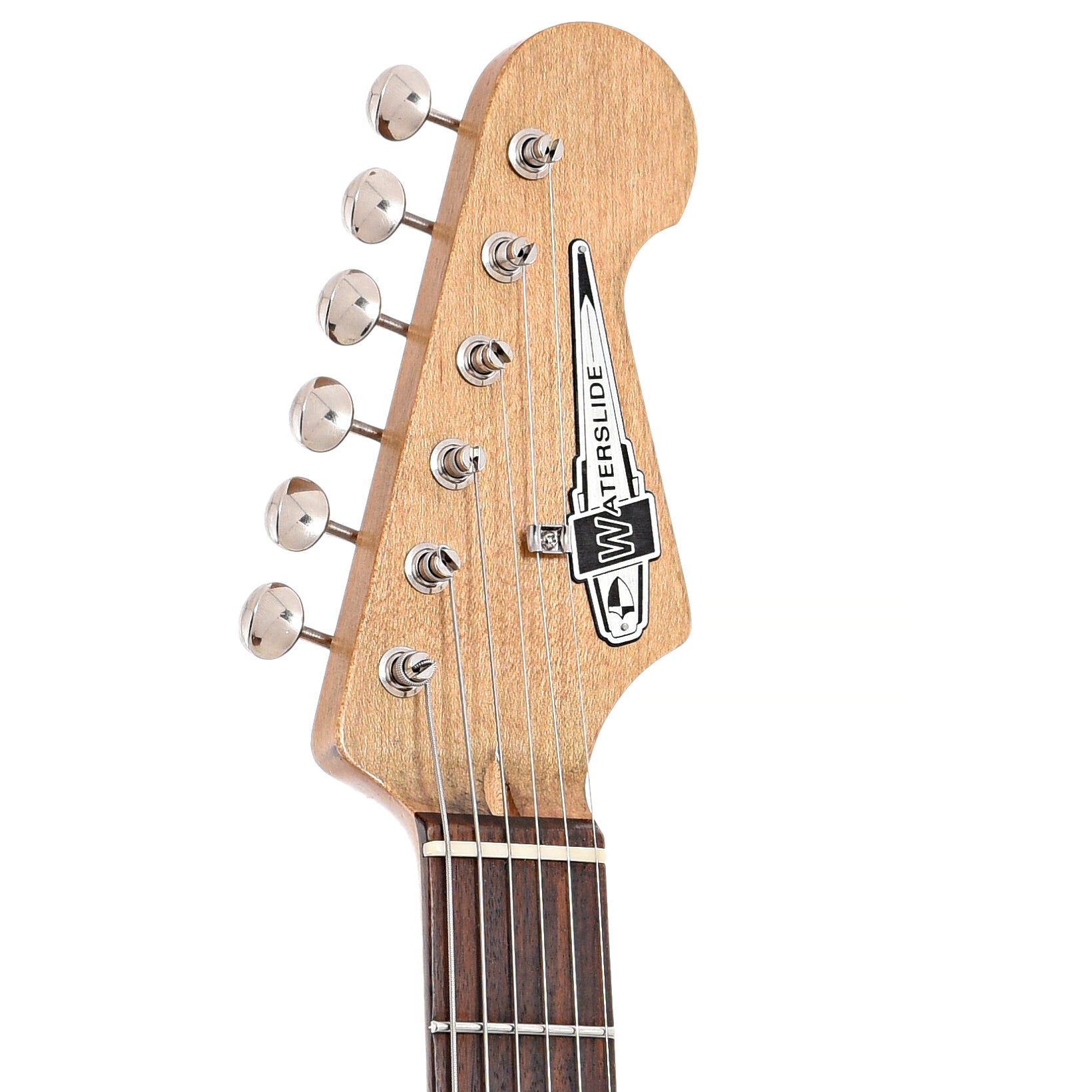 Front headstock of Waterslide Coodercaster S-Style Electric Guitar (c.2022)