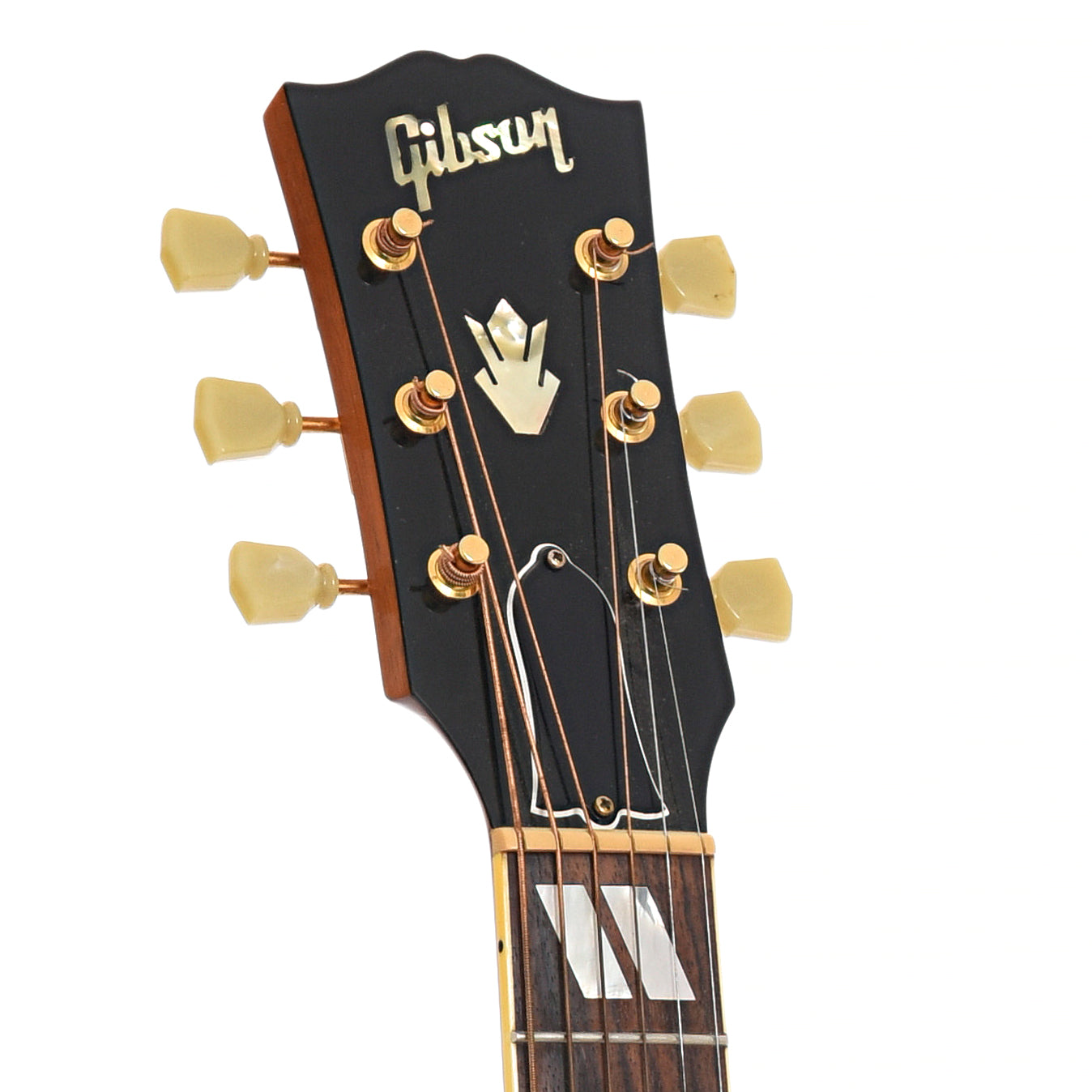 Headstock of Gibson Hummingbird Koa Custom Shop Acoustic Guitar 