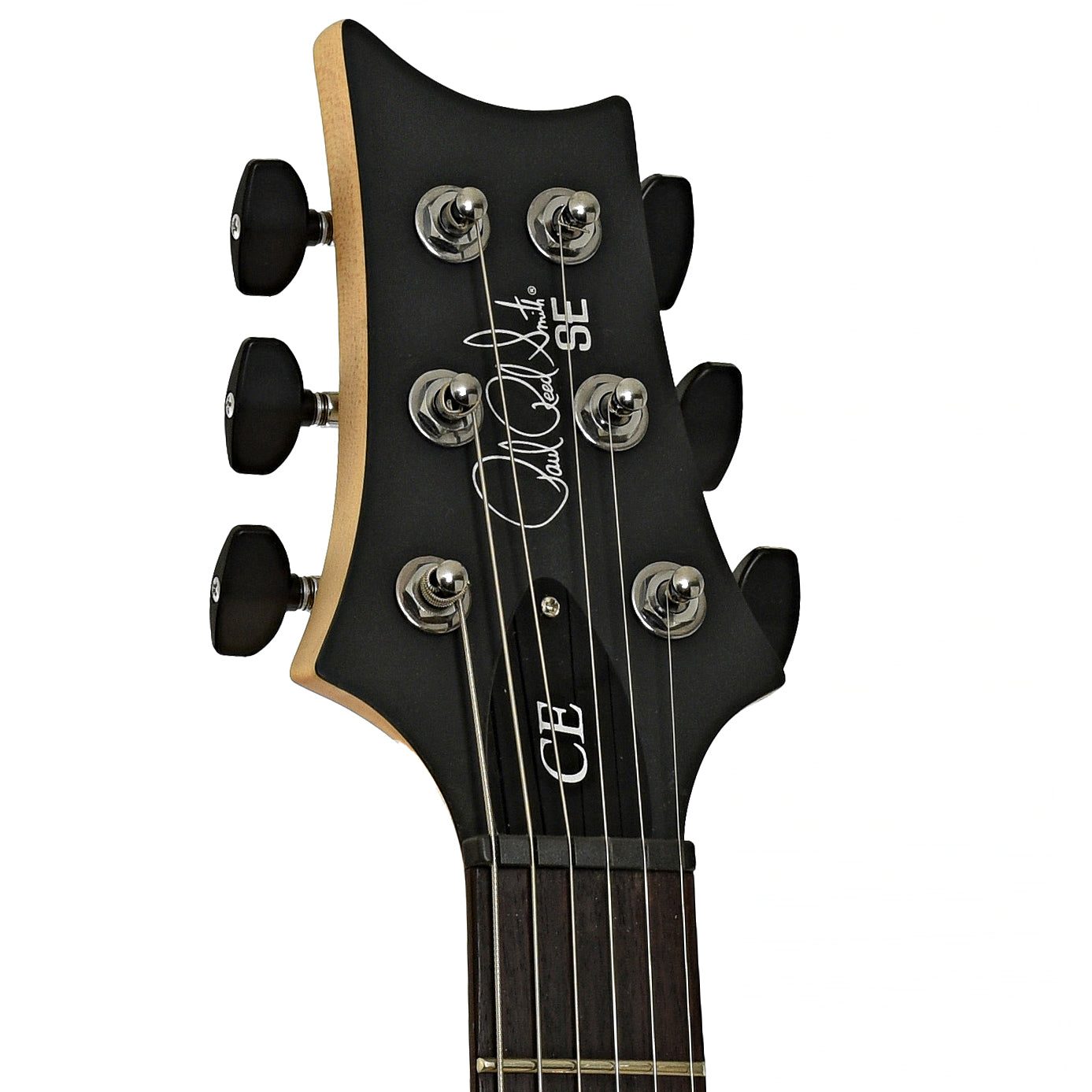 Headstock of PRS SE CE 24 Standard Satin Stoptail Metallic Gold Electric Guitar