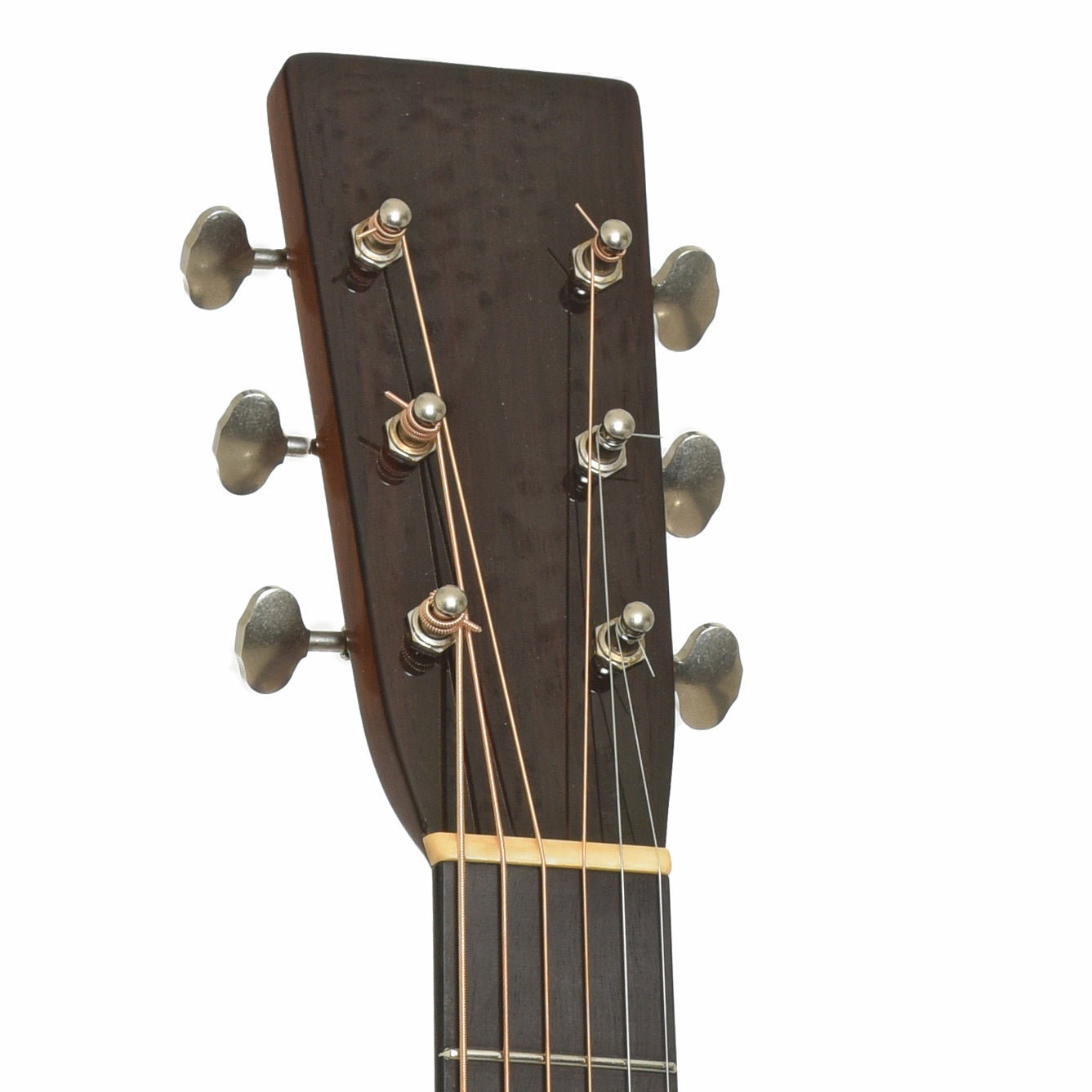 Headstokc of Pre-War Guitars Co. Herringbone Dreadnought East Indian Rosewood Acoustic Guitar, Level 1 Aging