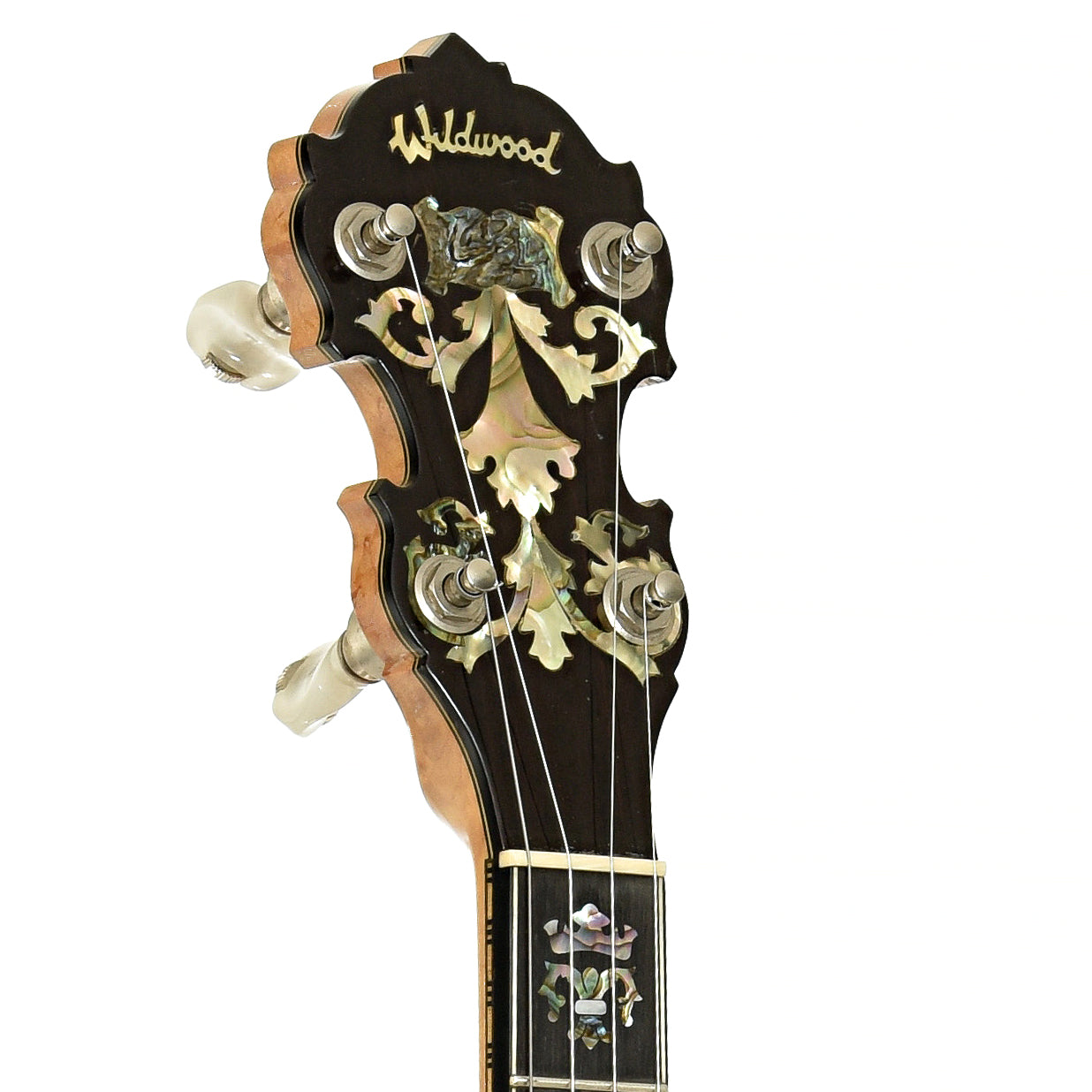 Headstock of Wildwood Artist Open Back Banjo