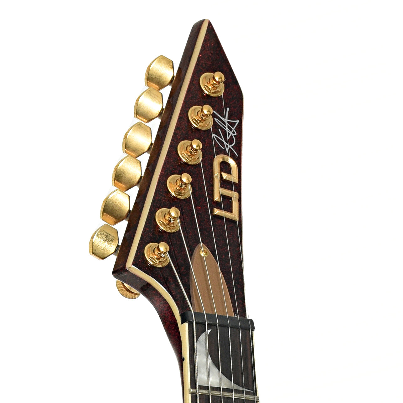 Headstock of ESP LTD KH-V Electric Guitar, Red Sparkle 