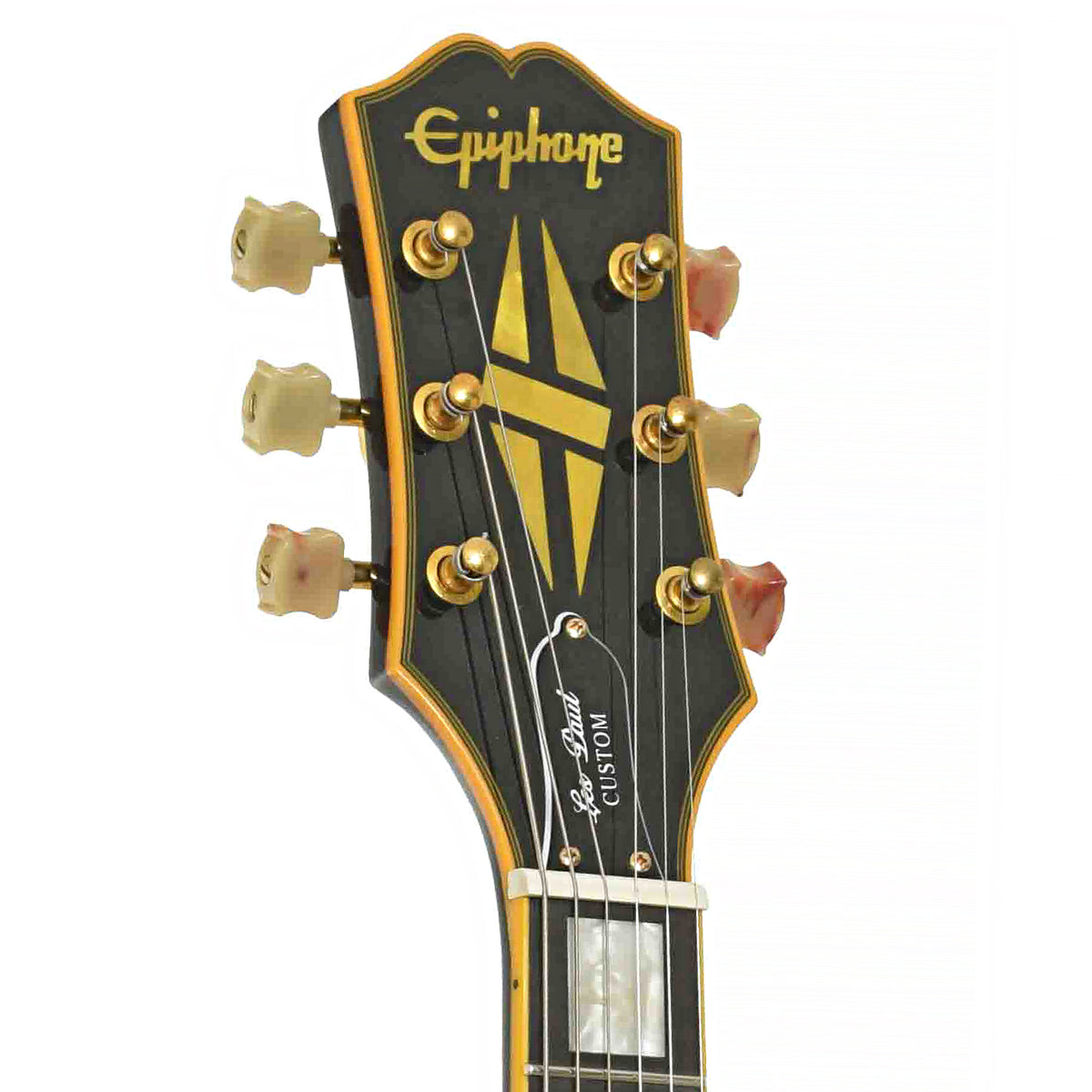 Front Headstock of Epiphone Joe Bonamassa Black Beauty Les Paul Custom Electric Guitar