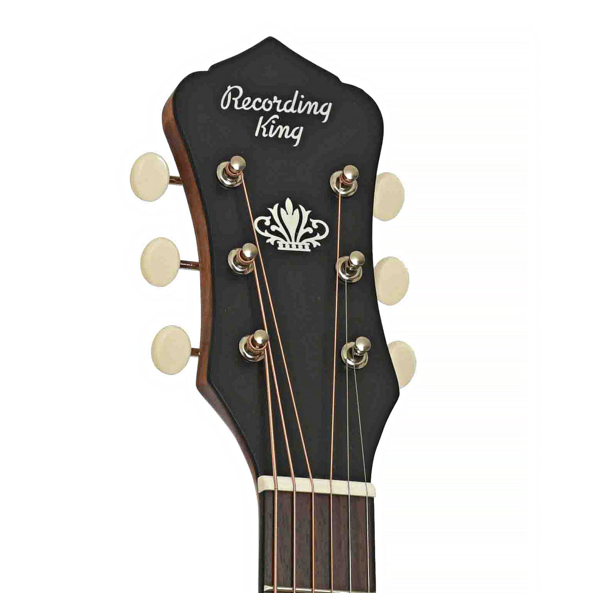 Front Headstock of Recording King Dirty 30's Acoustic-Electric Parlor Guitar, Mahogany