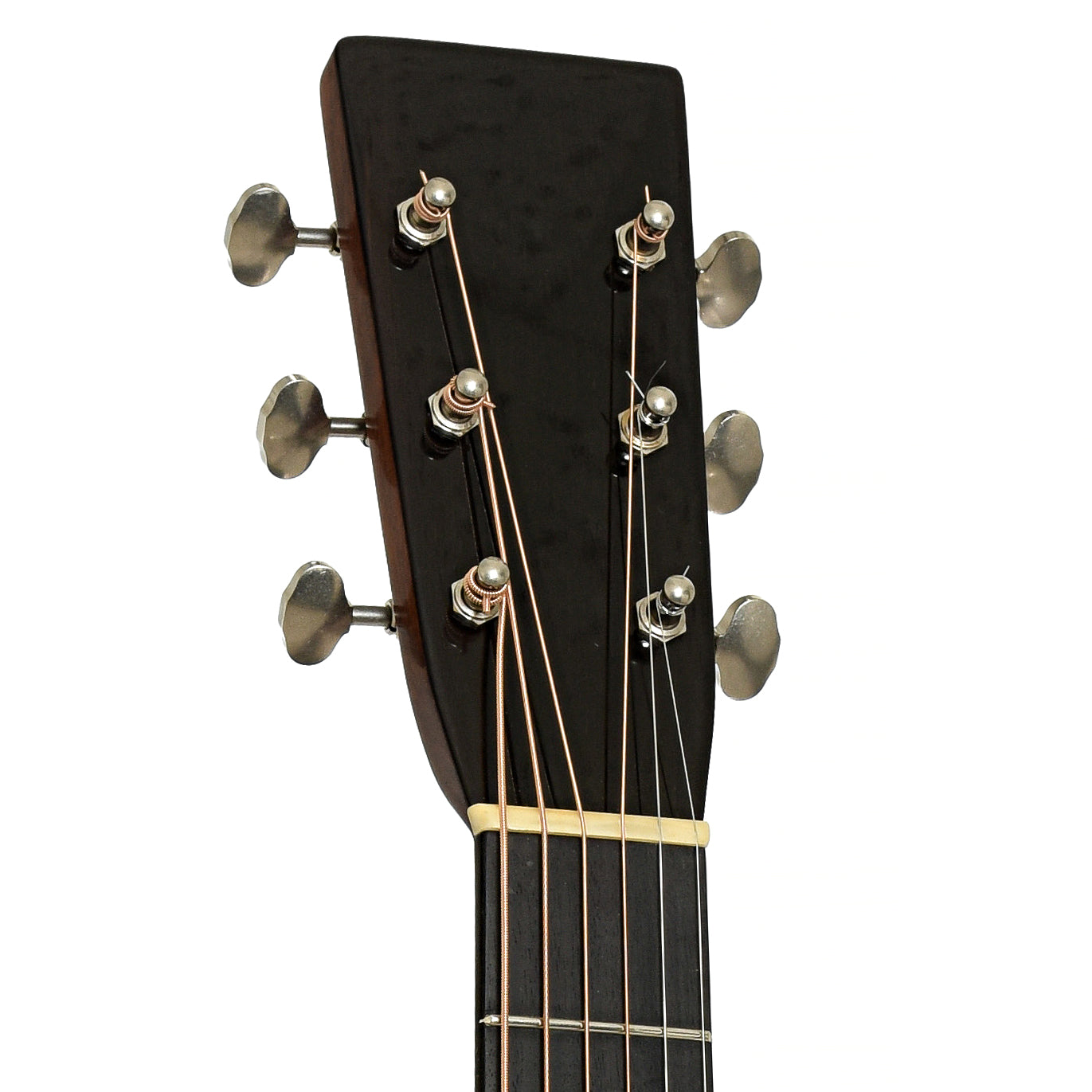 Headstock of Pre-War Guitars Co. Herringbone Brazilian Rosewood Dreadnought Acoustic Guitar, Level 1 Aging 