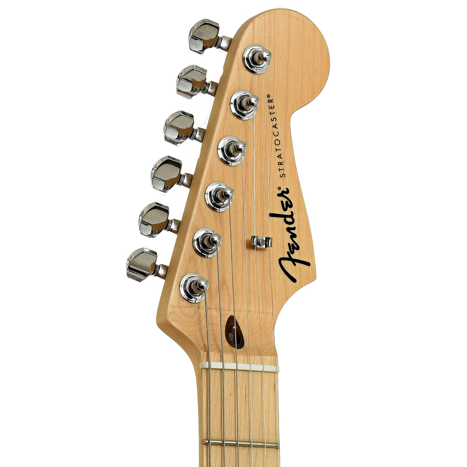 Headstock of Fender Standard Stratocaster Electric Guitar, Candy Cola