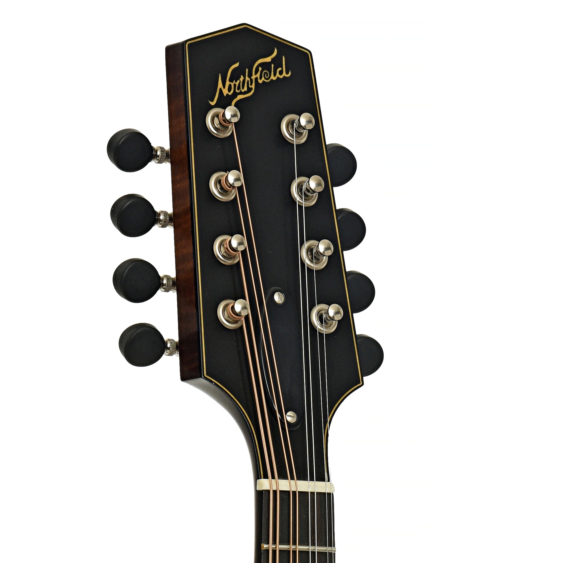 Headstock of Northfield Workshop NFM-A5 Model M Mandolin, Dark Leatherburst