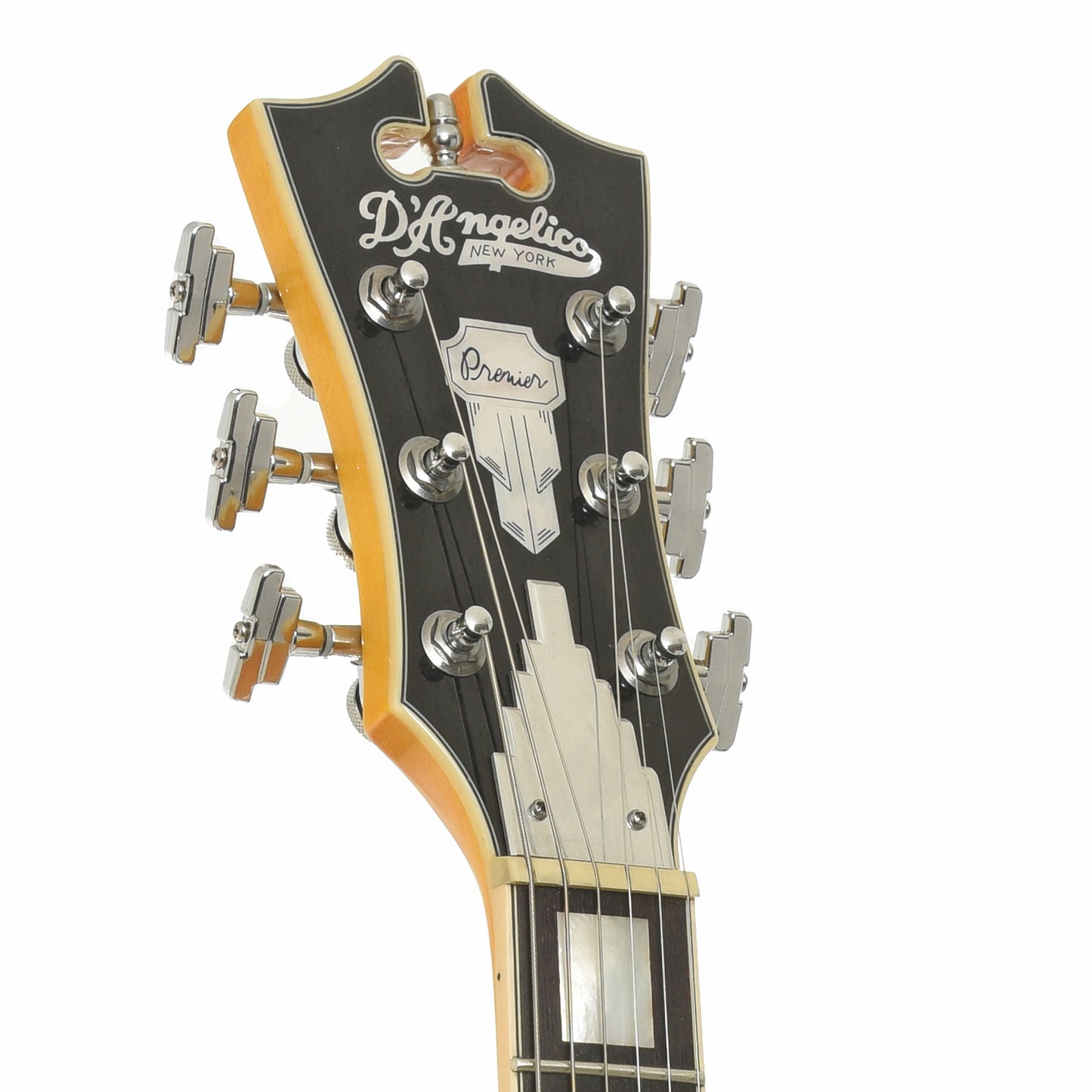 Headstock of D'Angelico Premier Mini DC XT Hollowbody Electric Guitar 