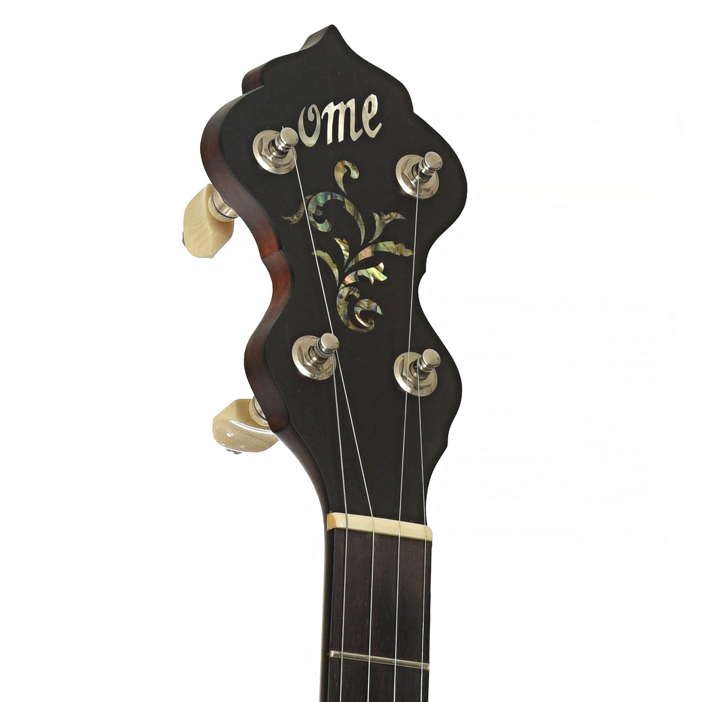 Headstock of Ome Juniper Deluxe 12" Open Back Banjo