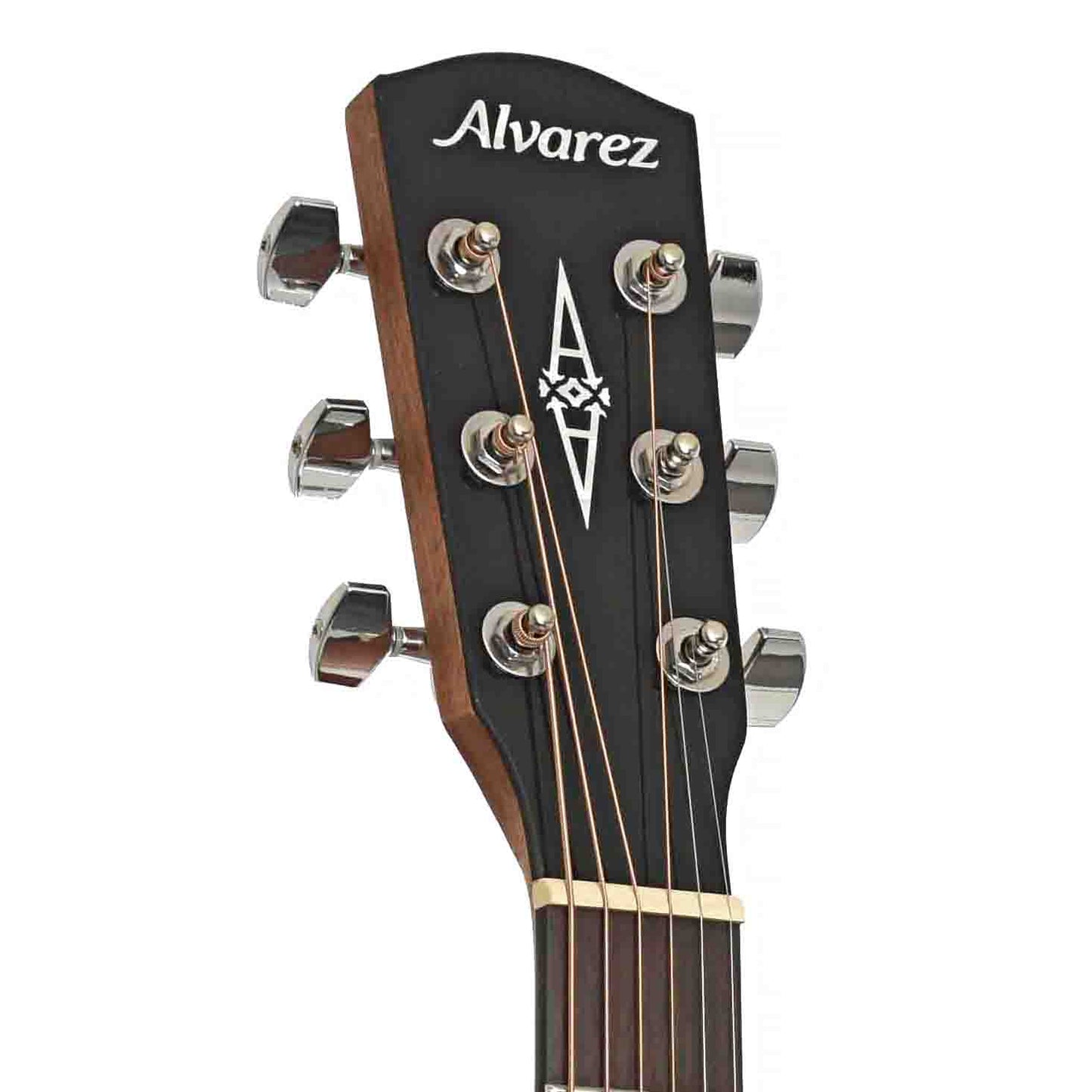 Front Headstock of Alvarez RF26SB OM Acoustic Guitar, Sunburst Top