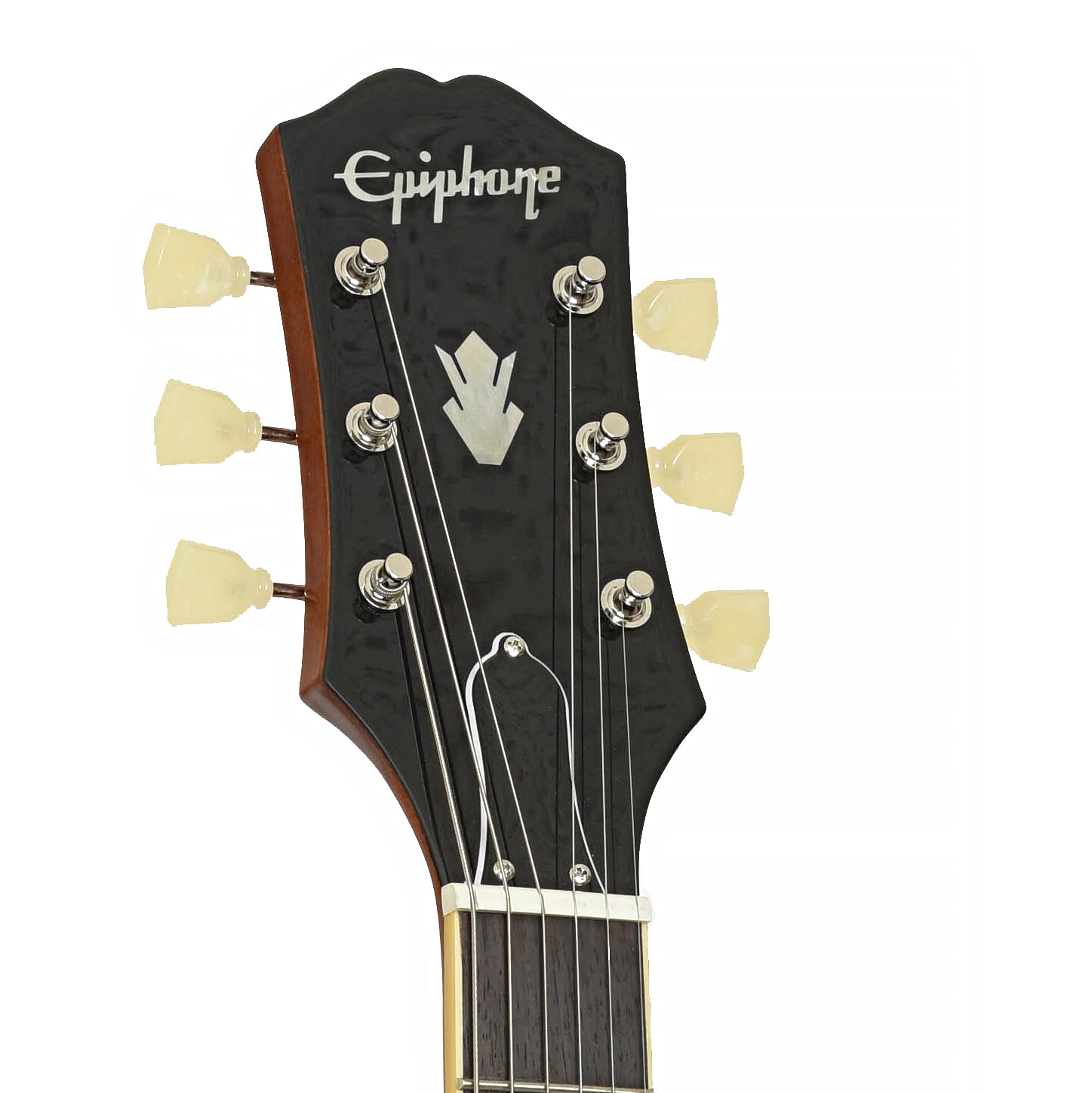 Headstock of Epiphone ES-335 Semi-Hollowbody Electric Guitar, Vintage Sunburst