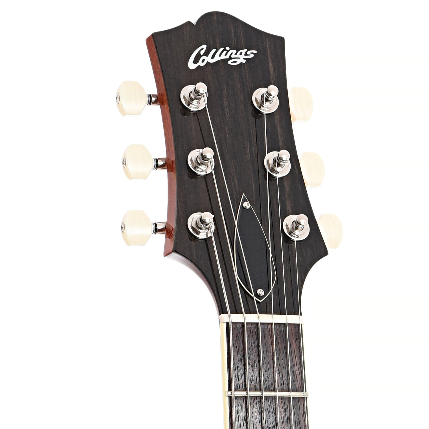 Front headstock of Collings I-35 LC Semi-Hollowbody Electric Guitar, Iced Tea Sunburst