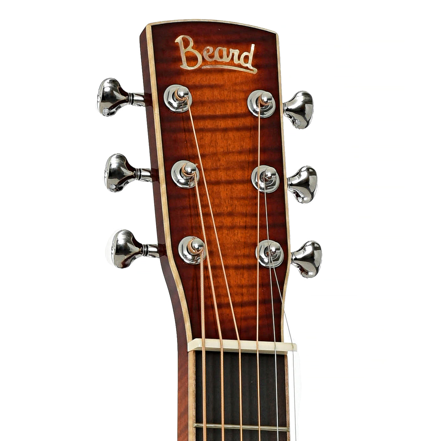 Headstock of Beard Legacy E-Model Squareneck Resonator Guitar Amber Sunburst