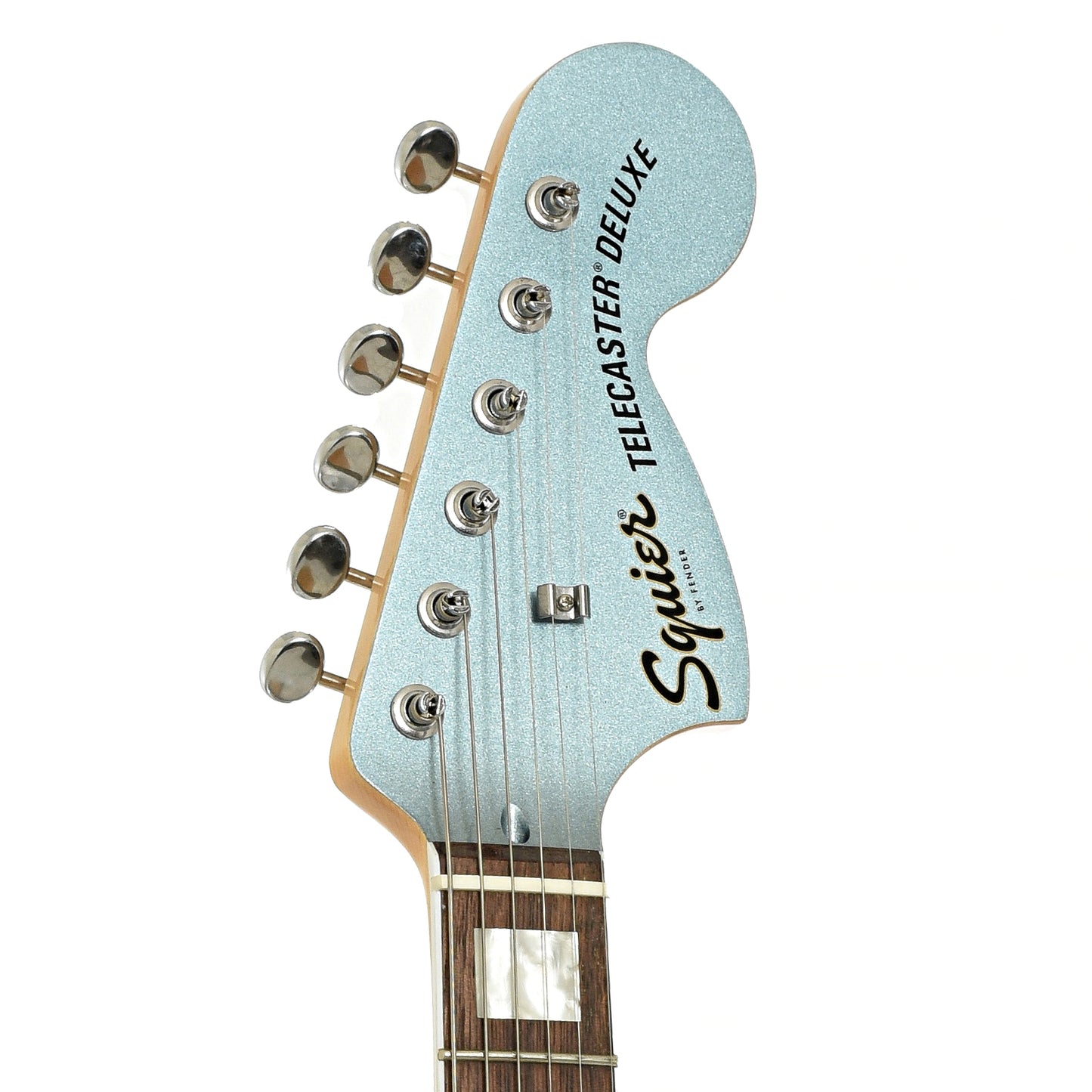 Headstock of Squier Paranormal Troublemaker Telecaster Deluxe Electric Guitar