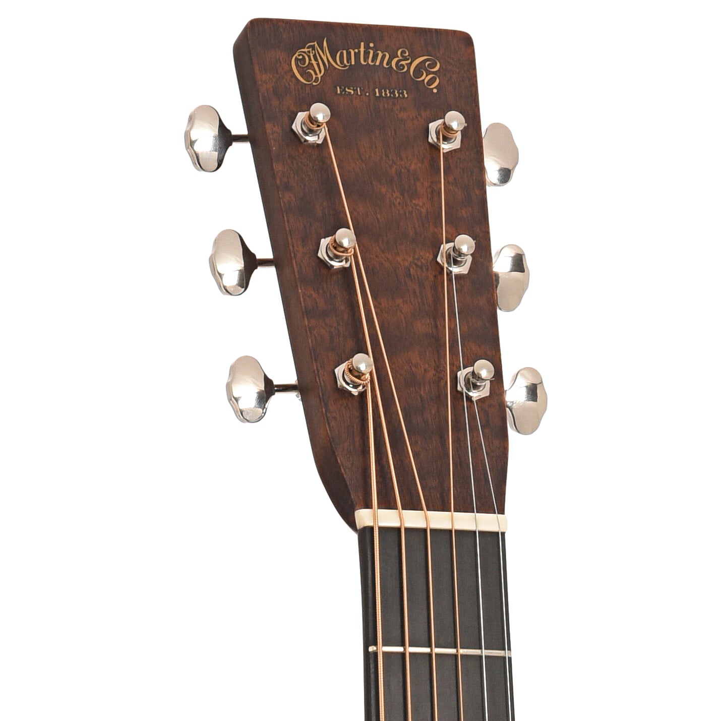 Front headstock of Martin Custom 28-Style Dreadnought  - Quilted Sapele & Adirondack Spruce - #2 of 2