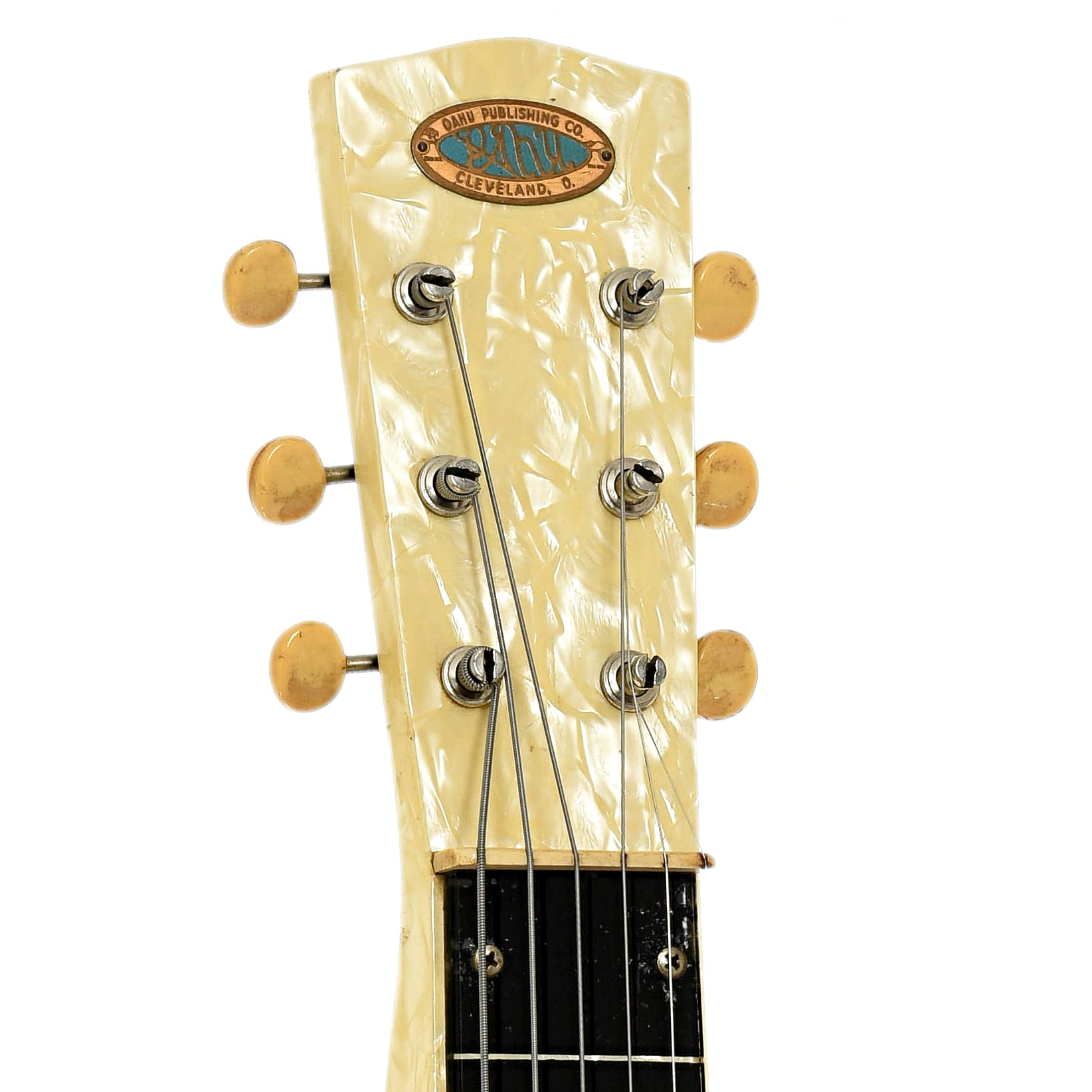 Headstock of Oahu Symphony in White Lap Steel