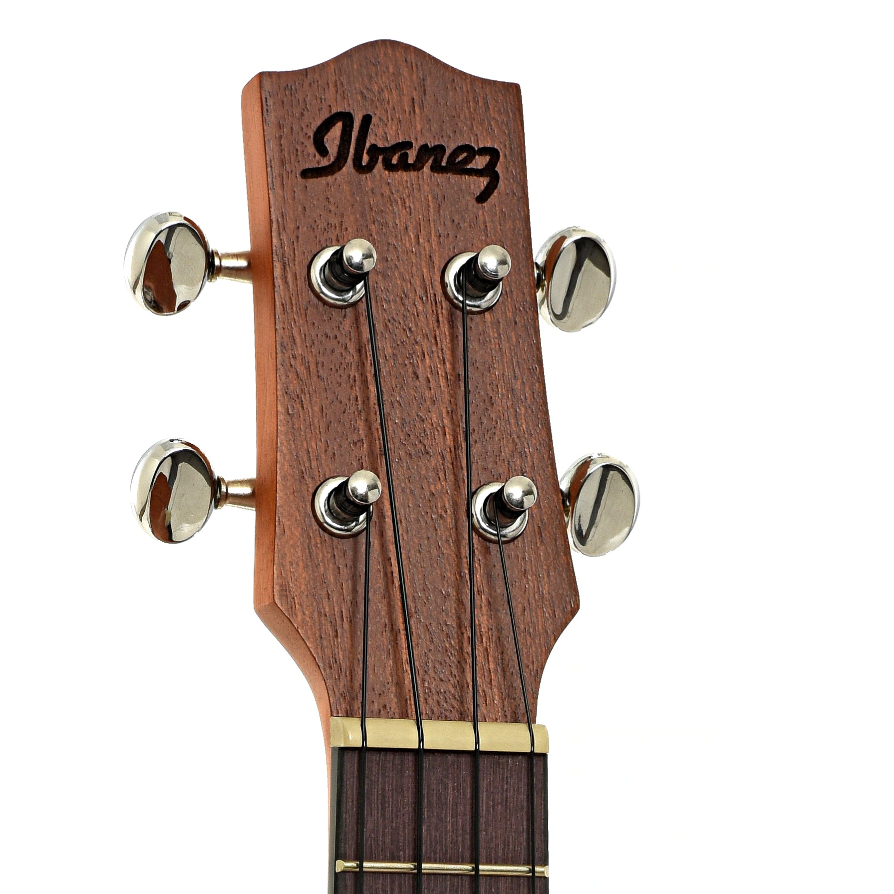 Headstock of Ibanez Soprano Ukulele with Bag, Open Pore Natural