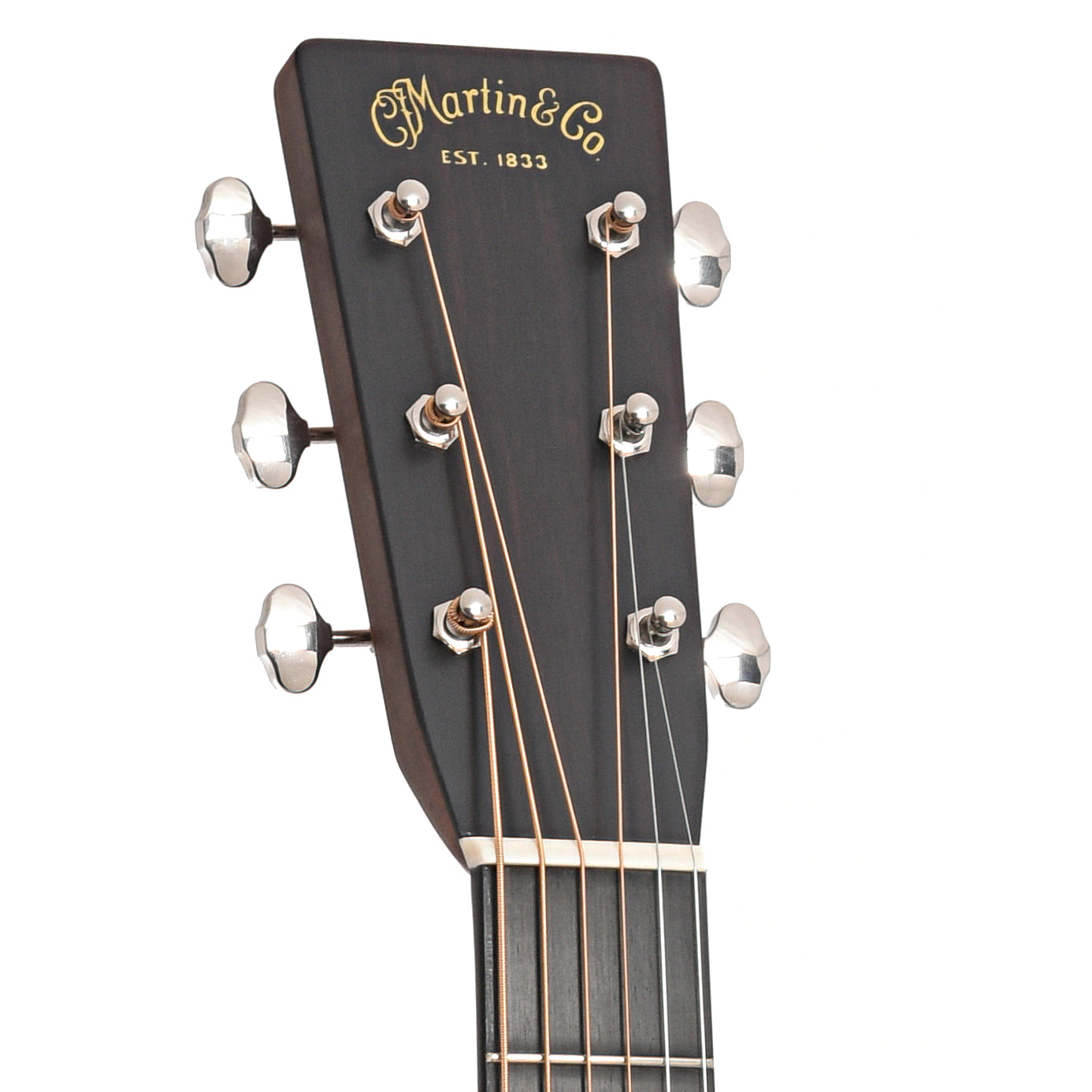Headstock of Martin Custom Herringbone 28-Style 000 Guitar & Case, Thinner Adirondack Top