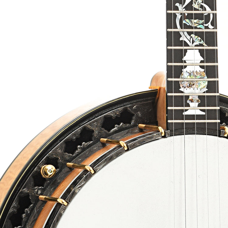 Front body and neck join of Stelling Tree of Life Custom Resonator Banjo