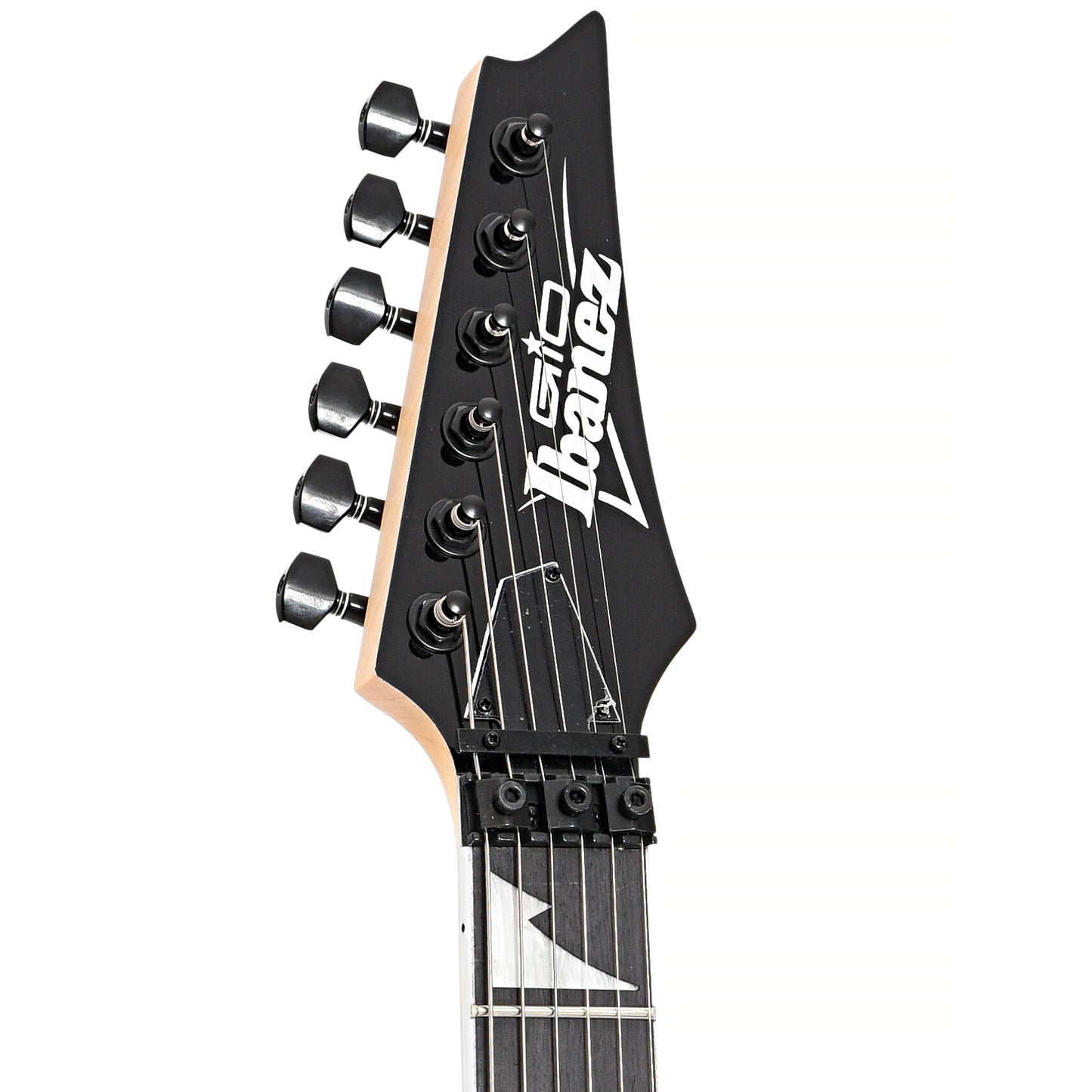 Front headstock of Ibanez Gio GRG320FA Electric Guitar, Transparent Black Sunburst