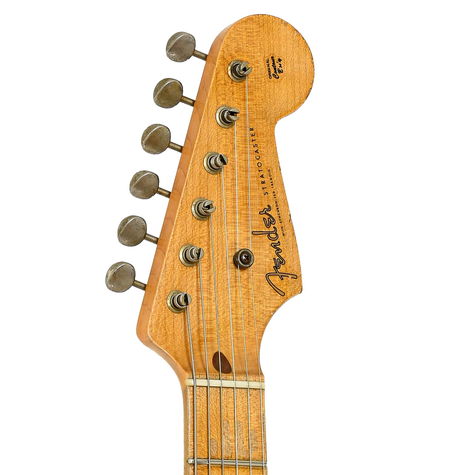 Headstock of Fender Masterbuilt '55 Relic Stratocaster Electric Guitar 