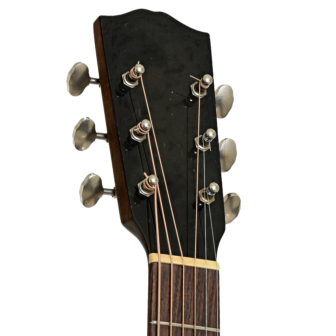 Headstock of Pre-War Guitars Co. Slope Shoulder Dreadnought Acoustic Guitar, Shadetop, Level 1.5 Aging