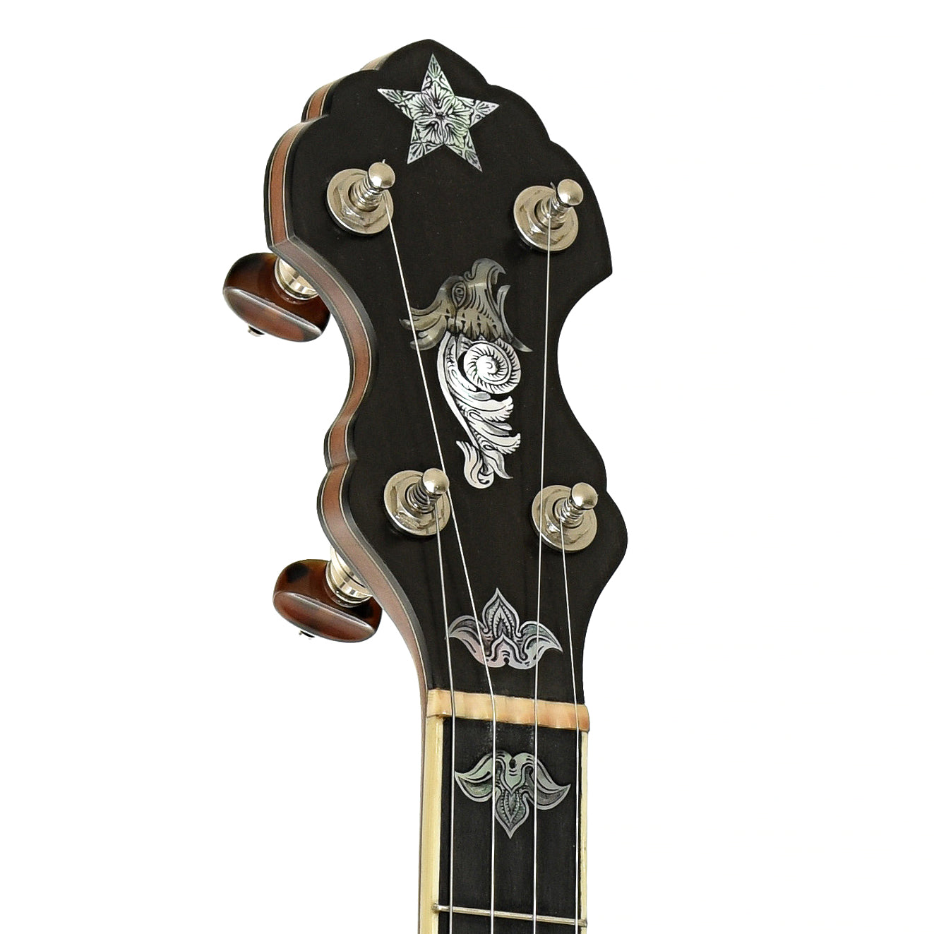 Headstock of R.M. Anderson Vega Tubaphone Conversion Banjo