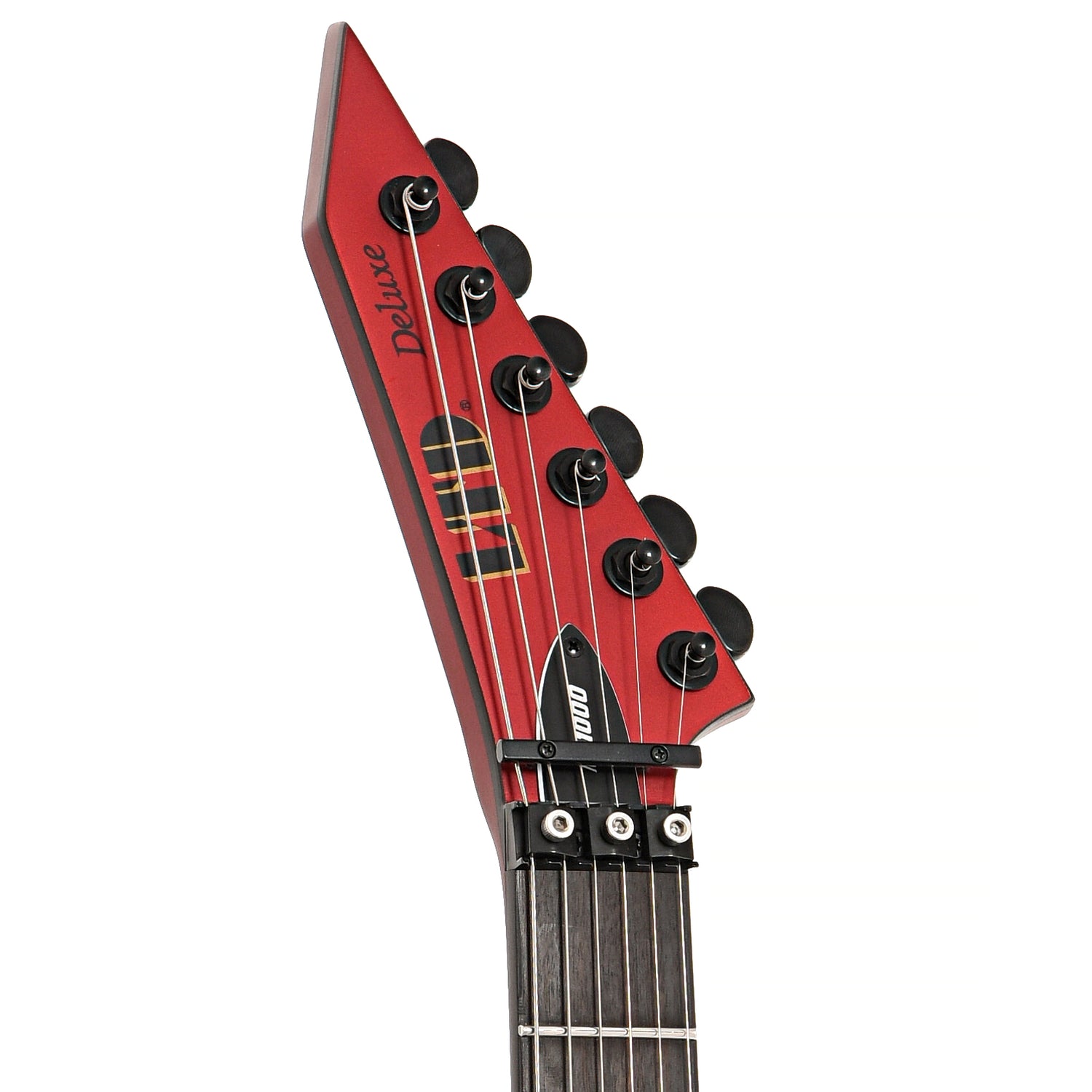 Front headstock of ESP LTD M-1000 Electric Guitar, Candy Apple Red Satin