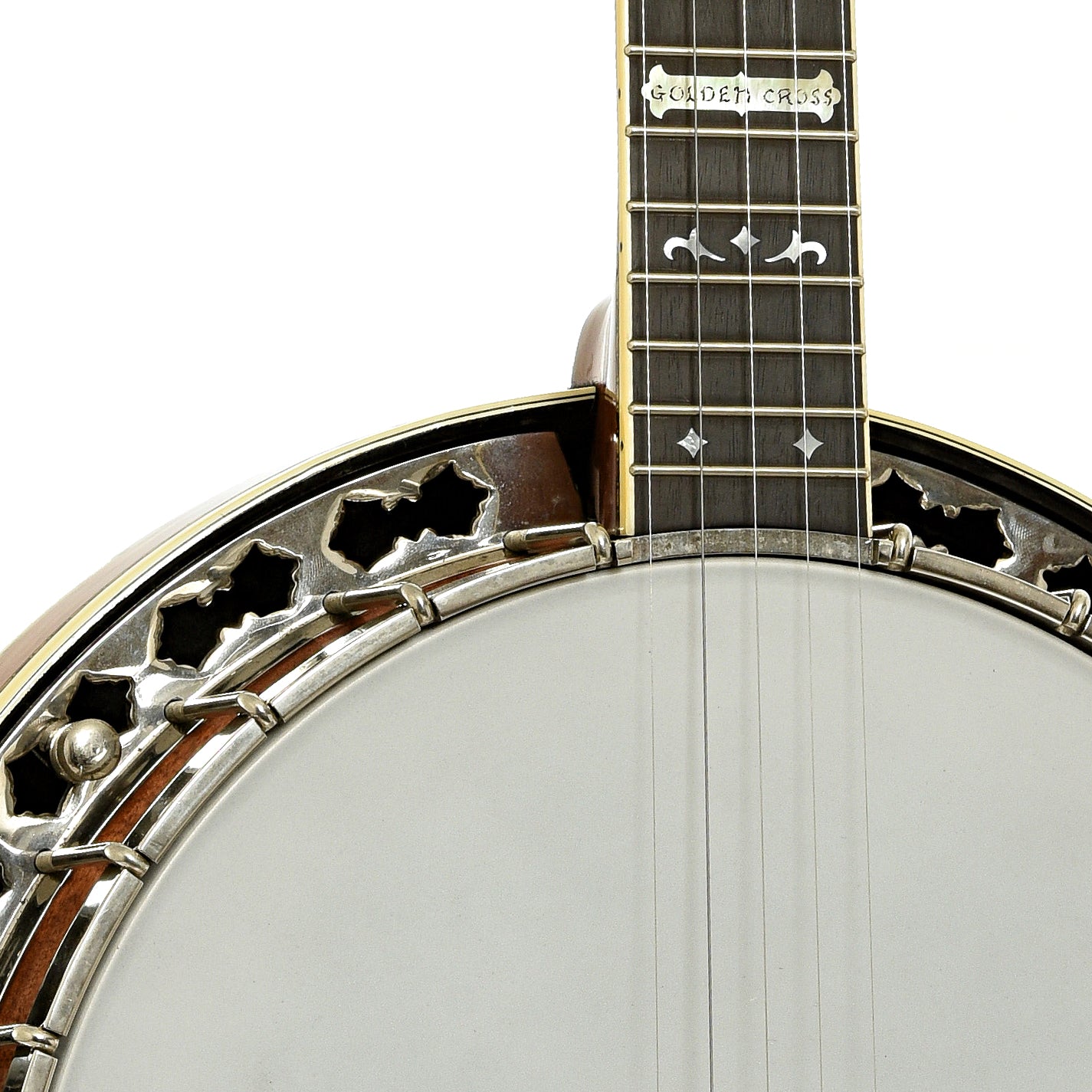 Front neck joint of Stelling Golden Cross Walnut Resonator Banjo