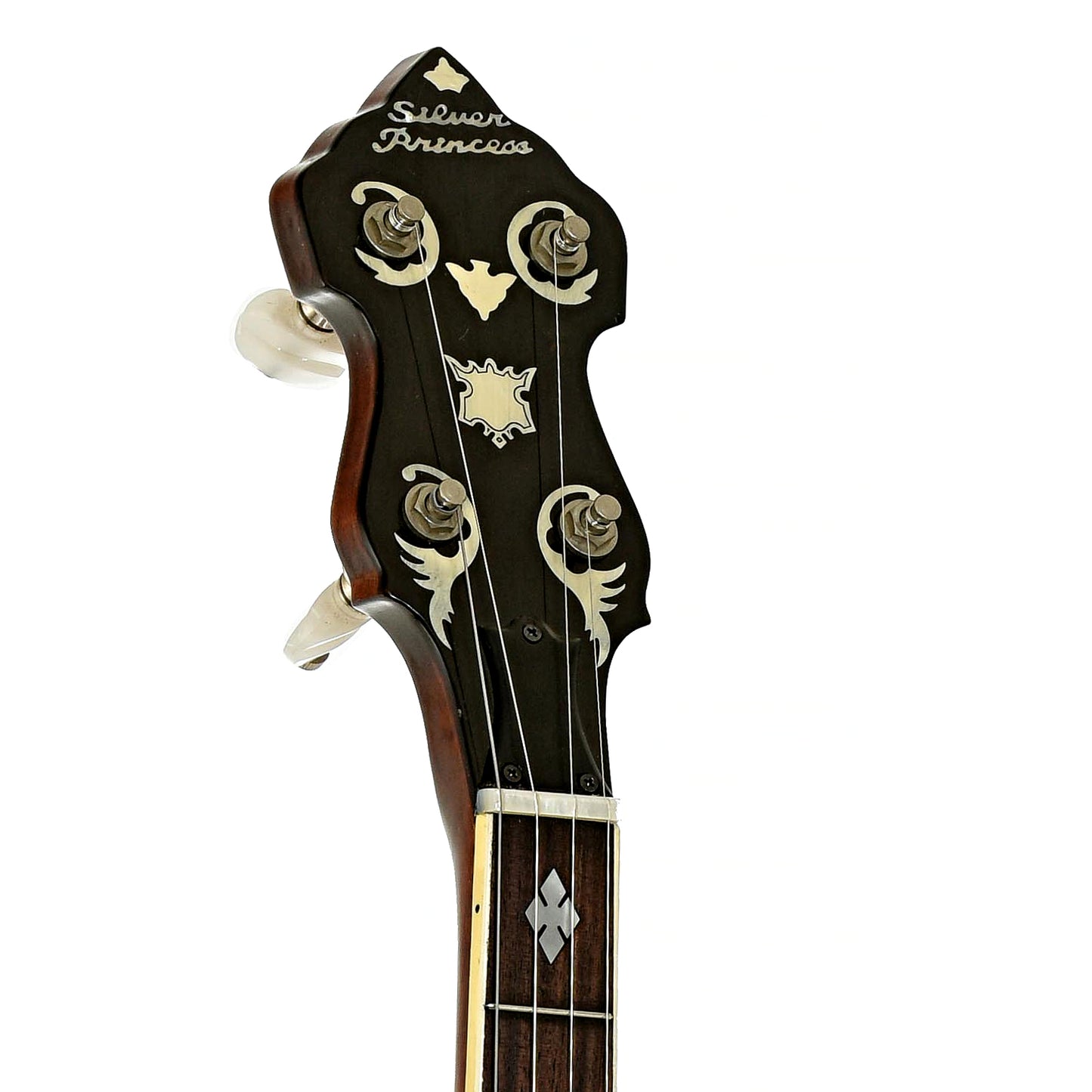 Headstock of Alvarez Silver Princess Open Back Banjo 