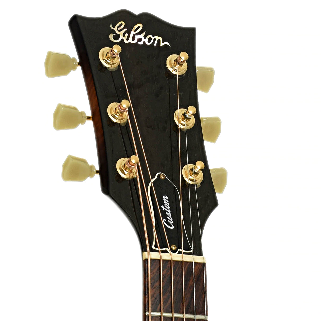Headstock of Gibson J-100 Custom Acoustic Guitar