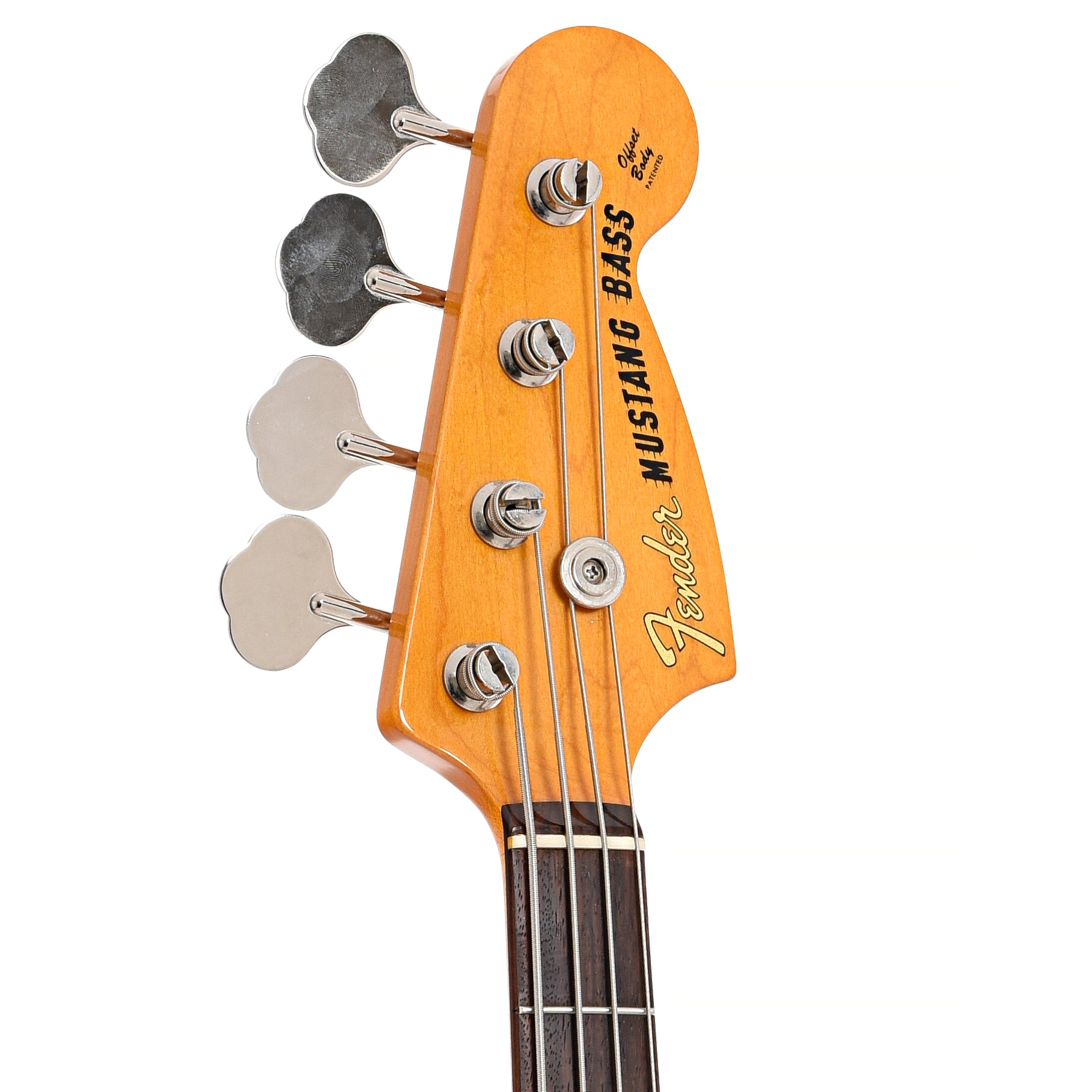 Front headstock of Fender Mustang Japanese Reissue Bass (2009)